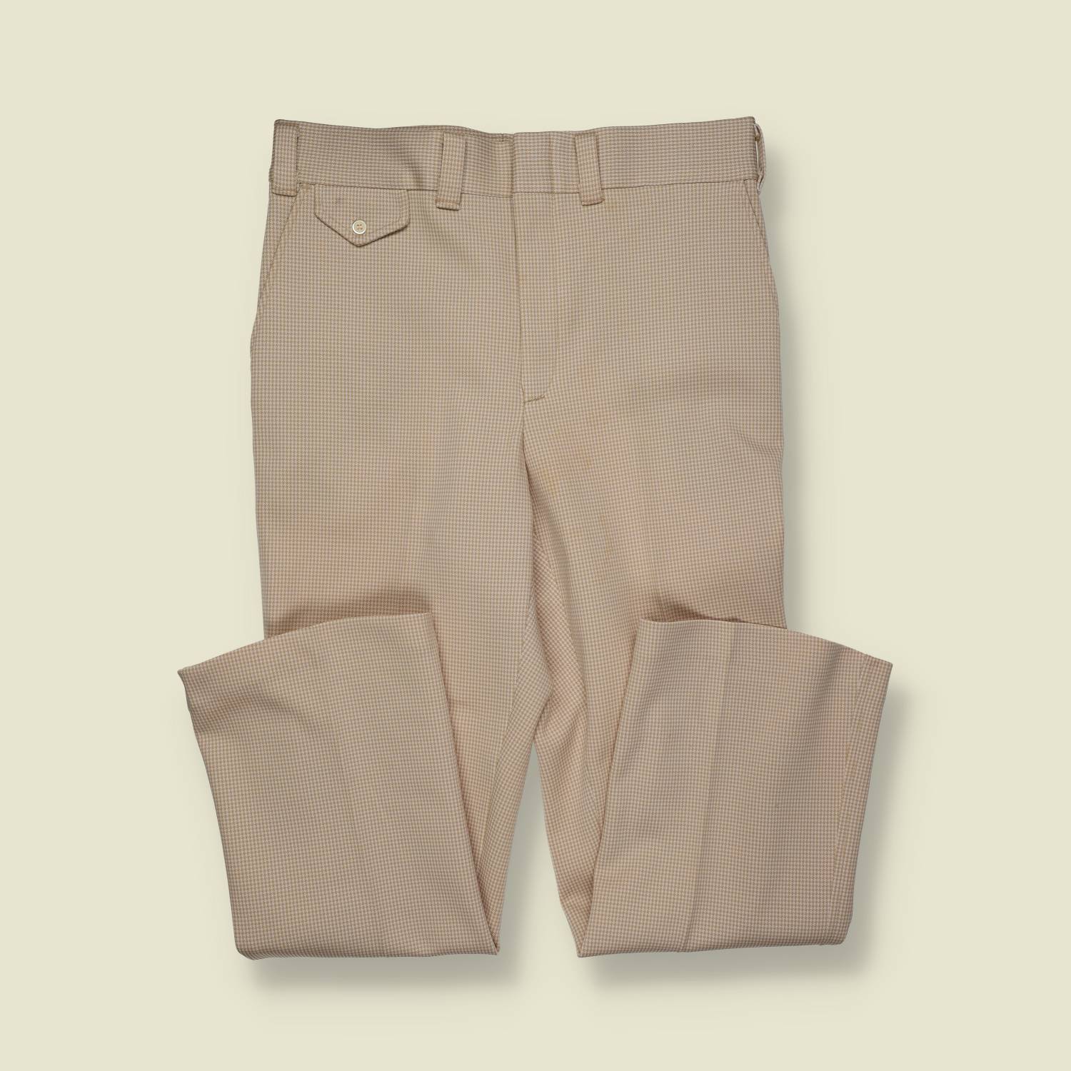 1970s | Sears | Checked Flared Trousers – Tan / Cream - w32