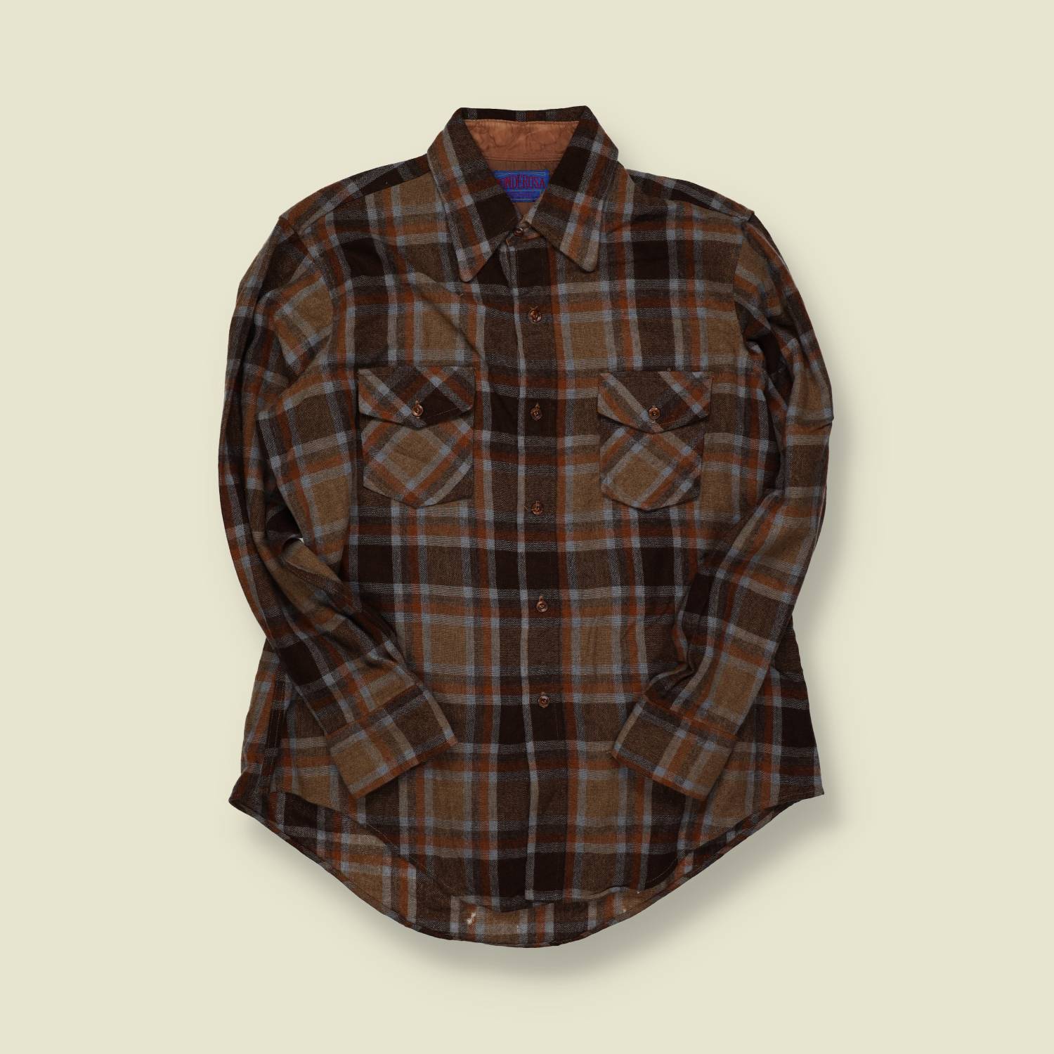 1970s | Ponderosa | Wool Plaid Shirt – Brown / Blue - M