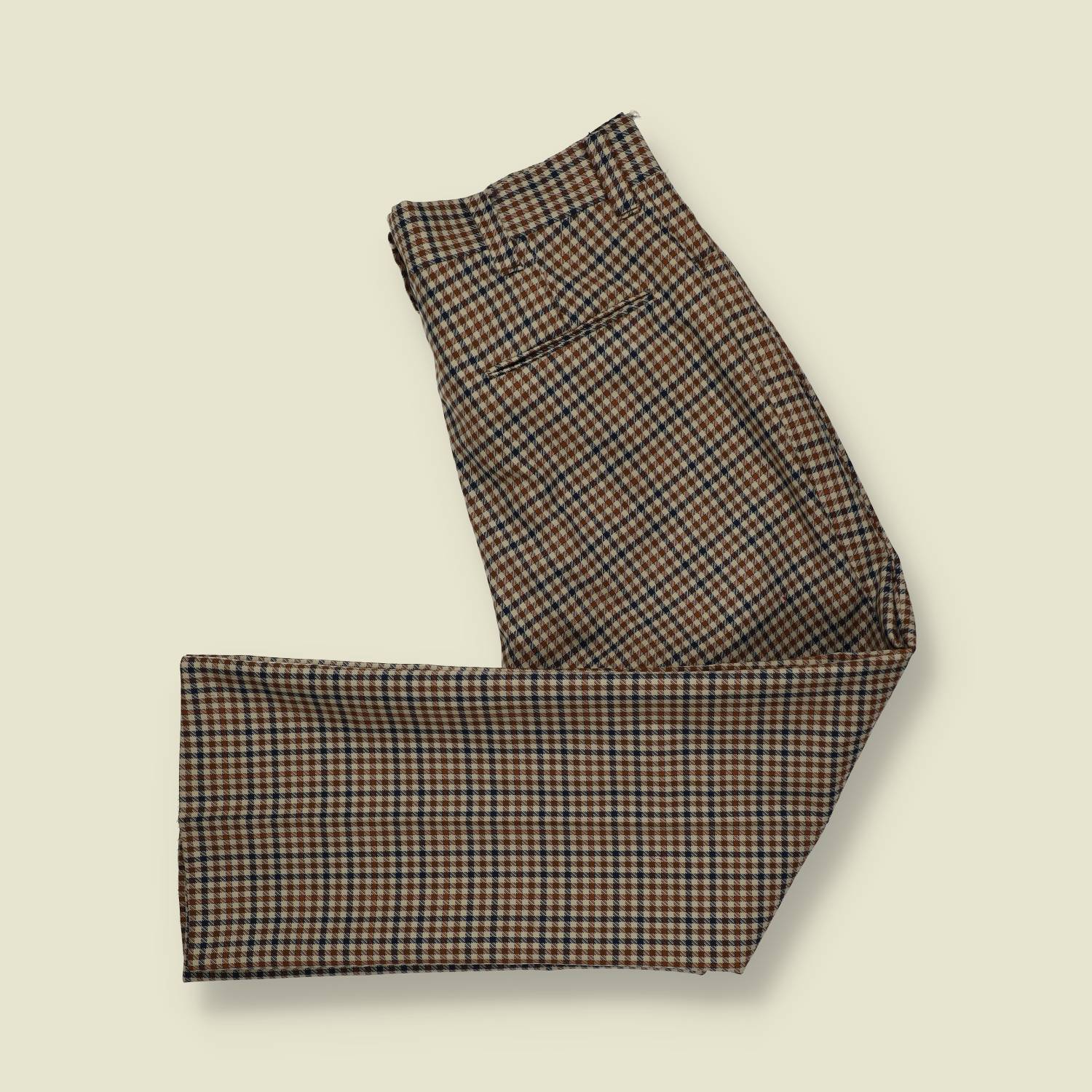 1970s | MW | Checked Flared Trousers – Brown / Navy / Cream - w32