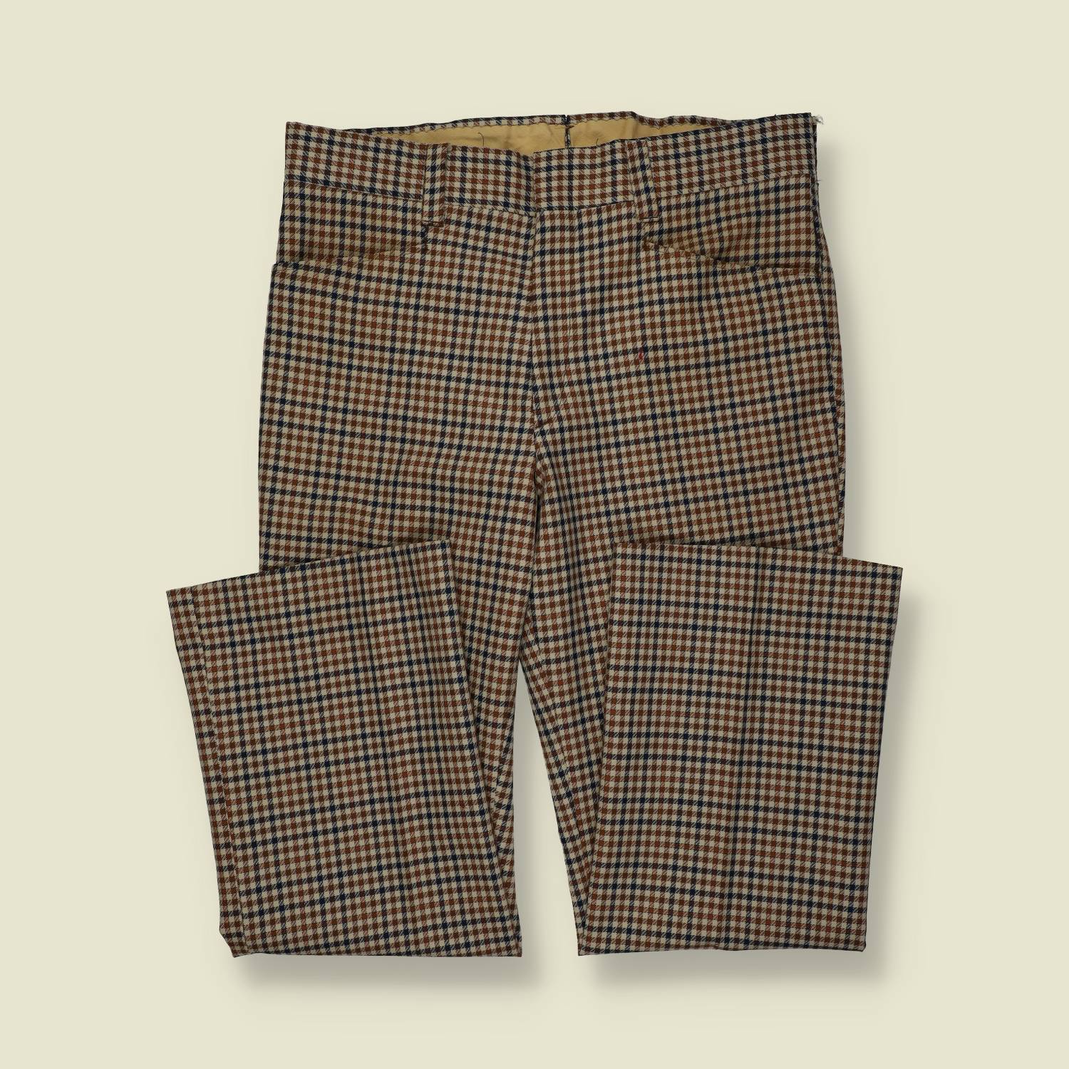 1970s | MW | Checked Flared Trousers – Brown / Navy / Cream - w32