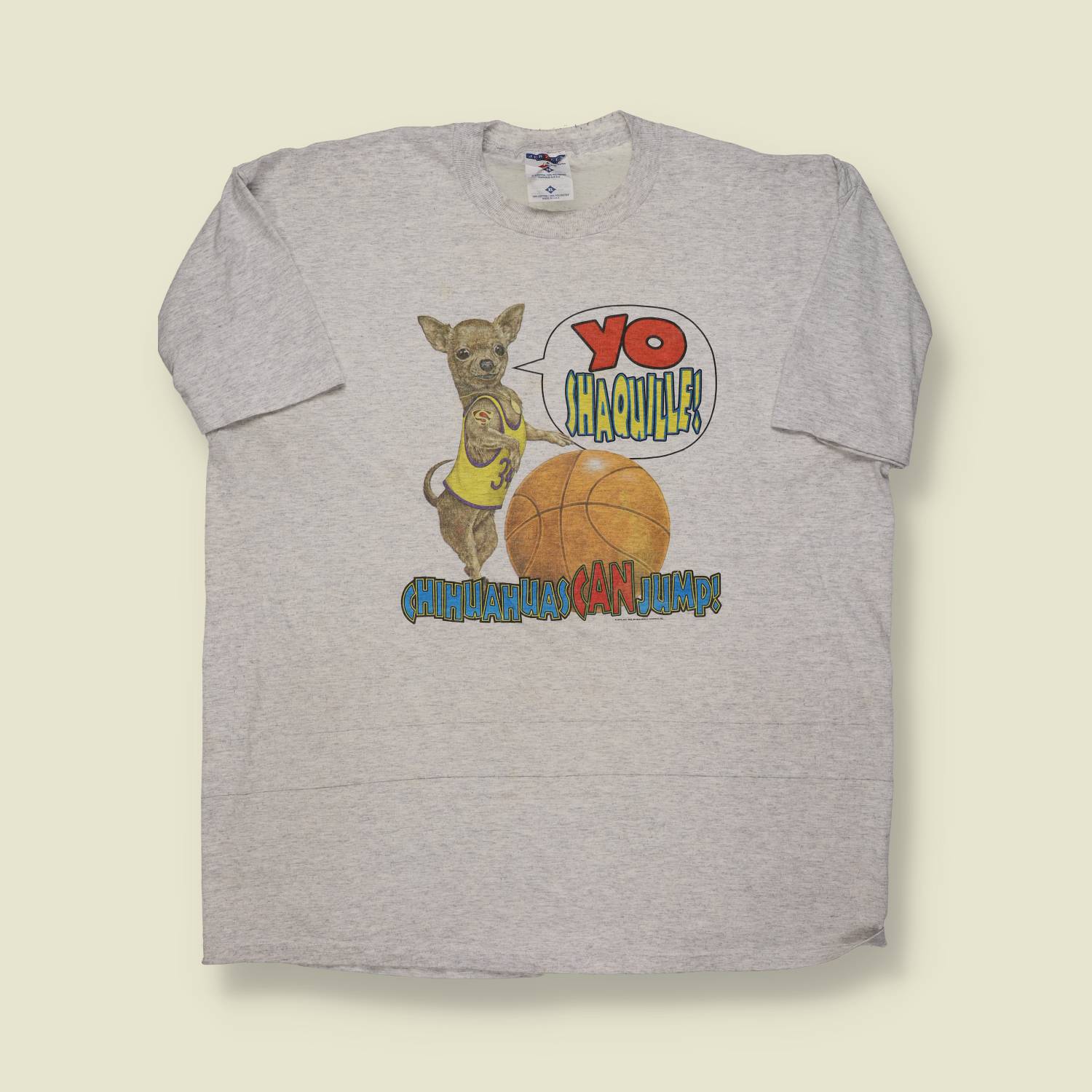 1990s | Yo Shaquille | Novelty Graphic T-Shirt – Grey - L