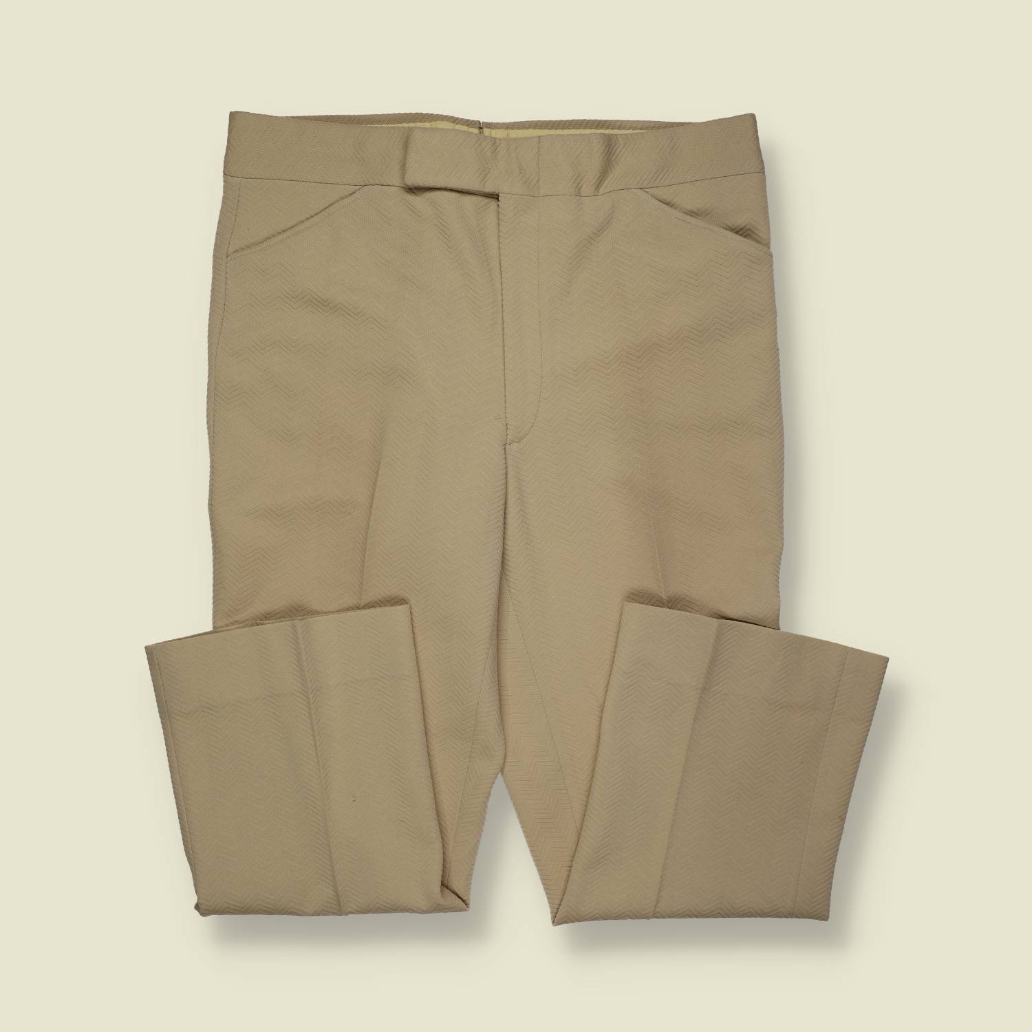 1970s | Unbranded | Textured Flared Trousers – Sand / Beige - w36