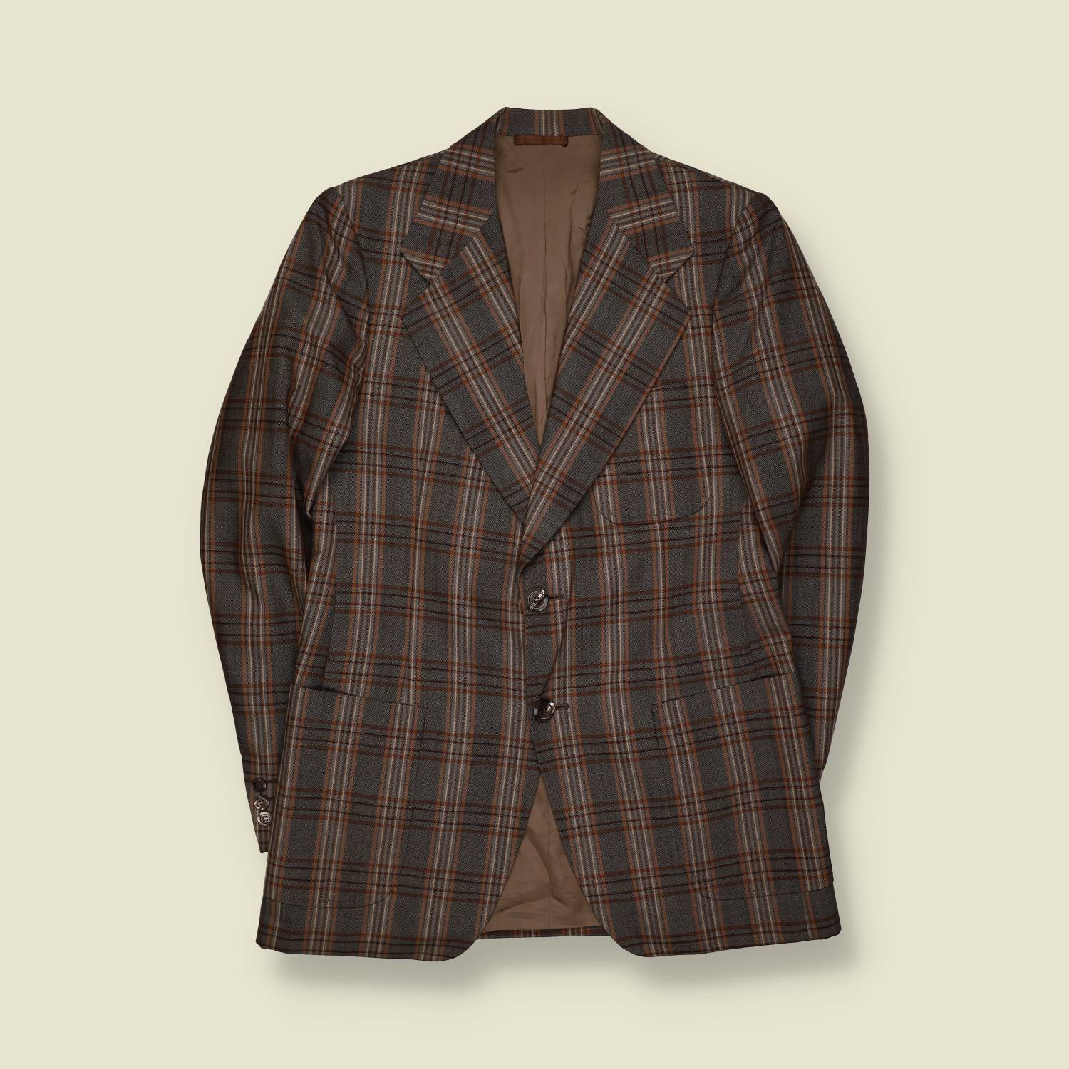 1970s | Checked Tailored Blazer | Grey Brown - XXS