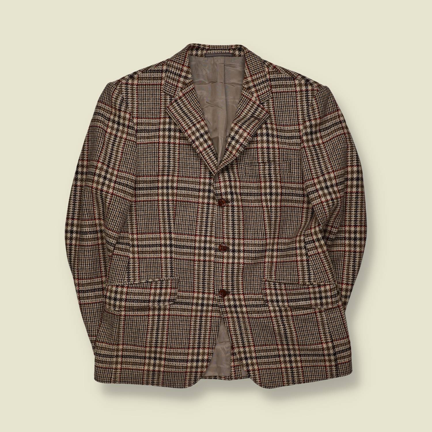 1960s–1970s | Wool Checked Blazer | Cream Brown - M