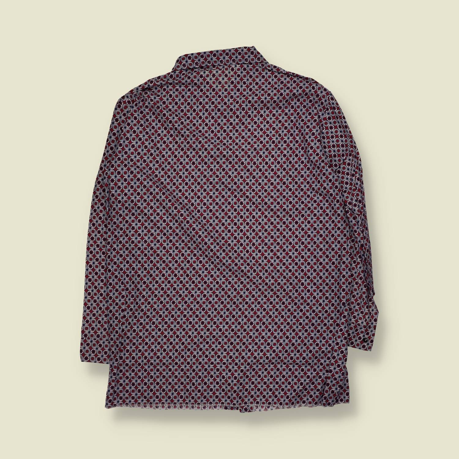 1970s | Shirt | Burgundy Geometric Print - L