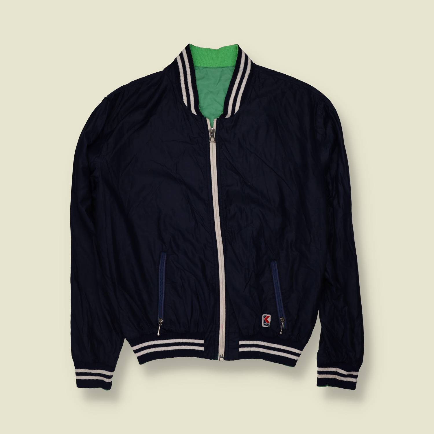 1970s | K-Way | Navy Zip-Through Bomber Jacket - L