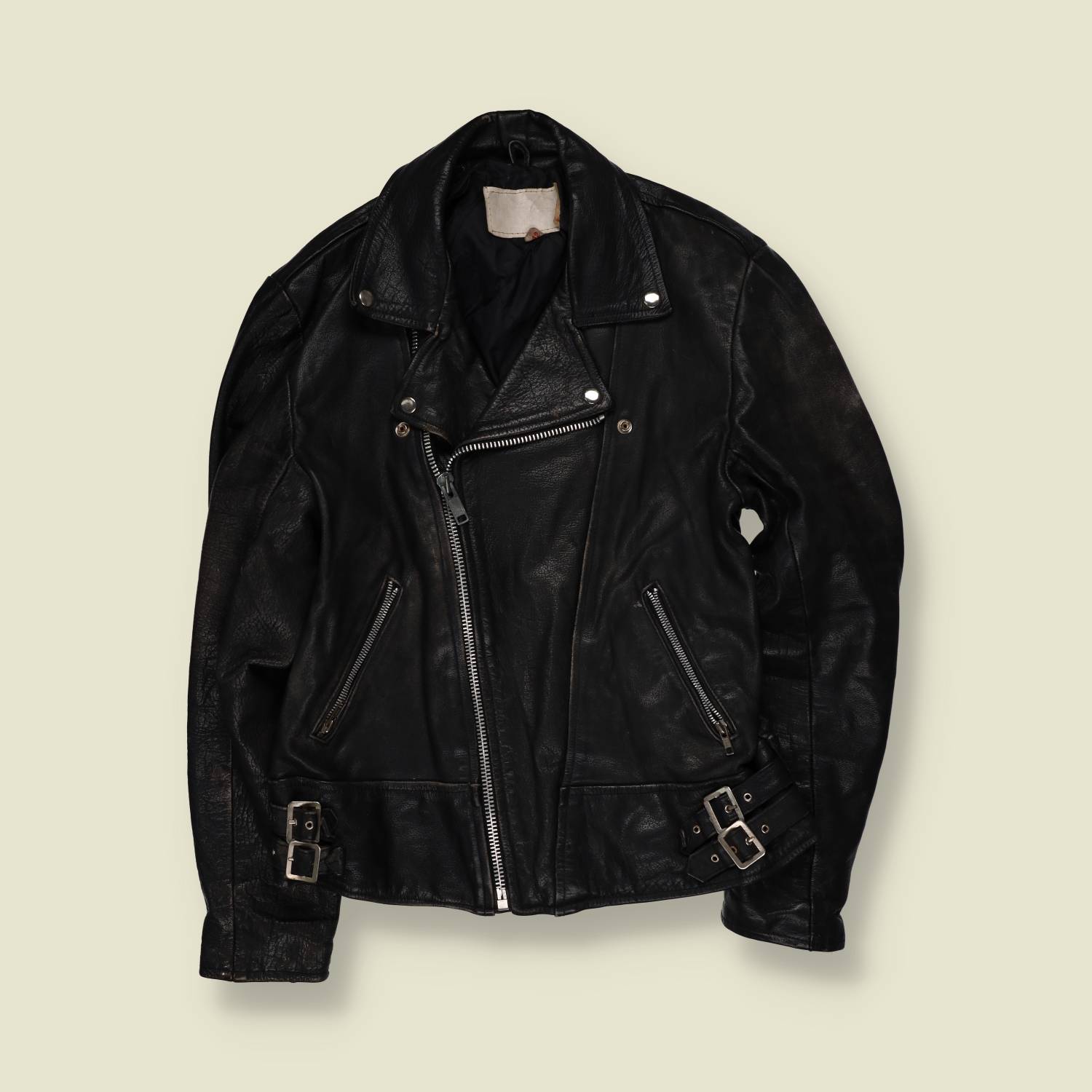 1980s | Black Leather Biker Jacket - S