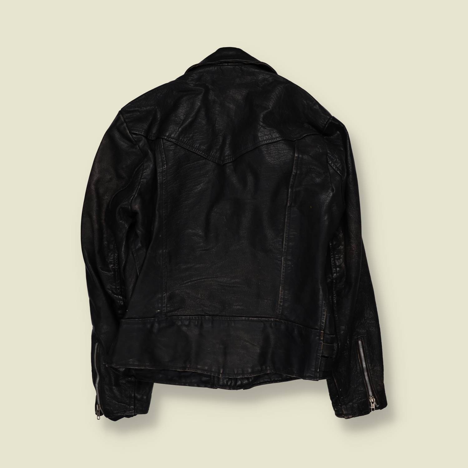 1980s | Black Leather Biker Jacket - S
