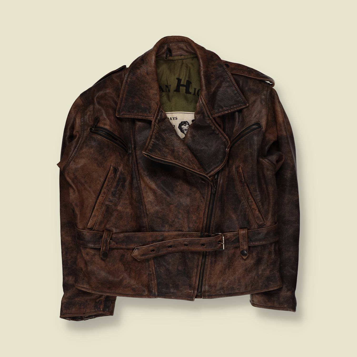 1980s | American Highway | Brown Distressed Leather Biker Jacket - L