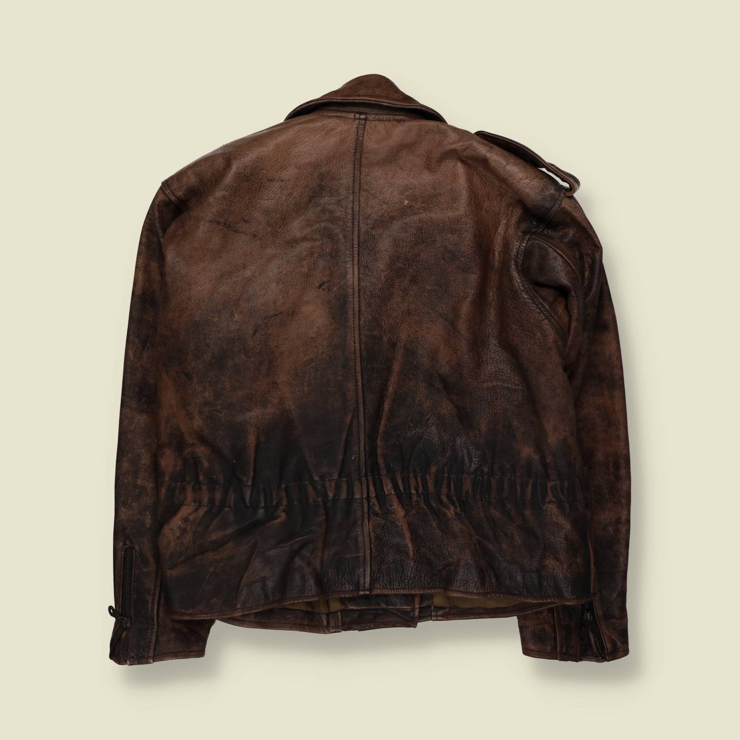 1980s | American Highway | Brown Distressed Leather Biker Jacket - L