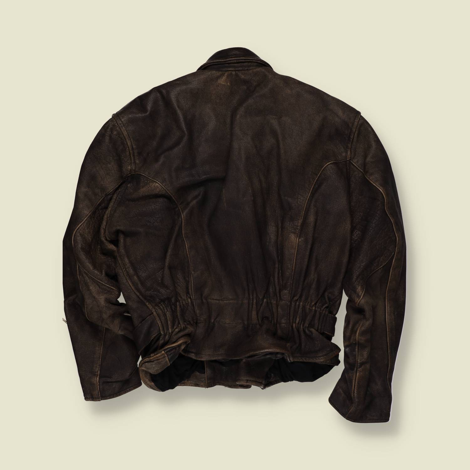 1980s | Brown Distressed Leather Biker Jacket - XXS