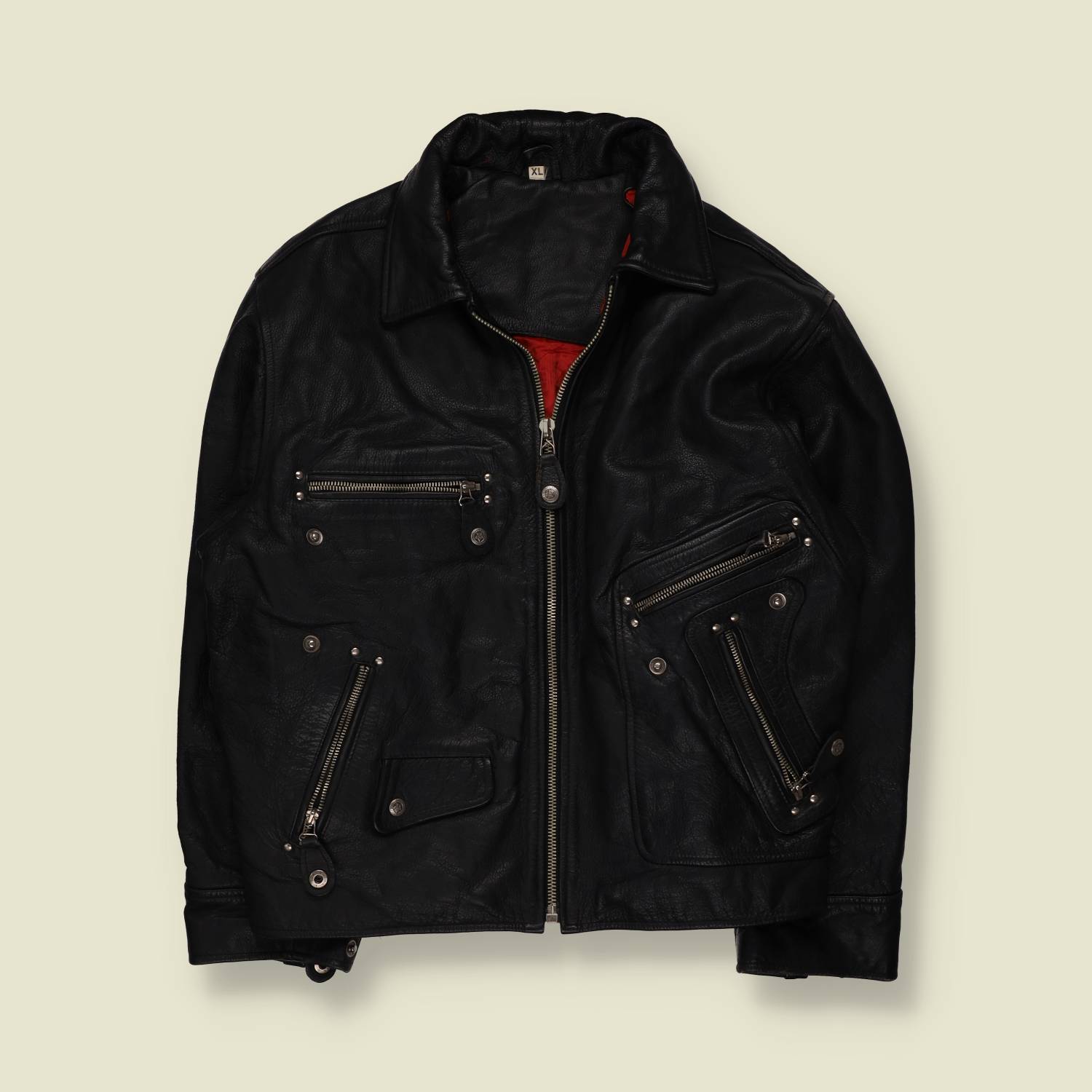 1980s | Black Leather Biker Flight Jacket - XXL