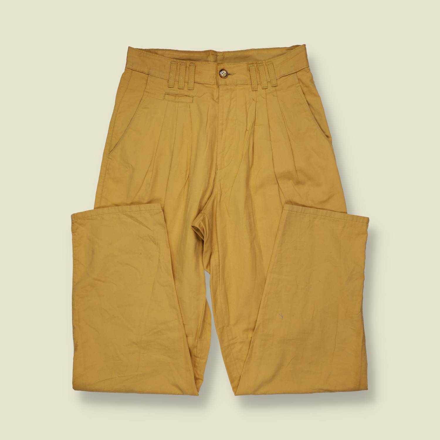1980s | Pioneer | Mustard High-Waisted Pleated Cotton Blend Trousers - w30