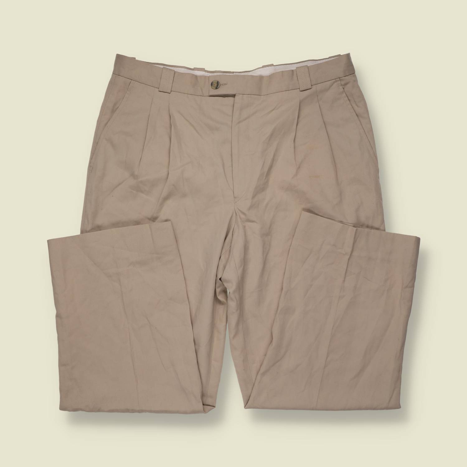 1980s | Berg | Stone Cotton Blend Pleated Trousers - w32