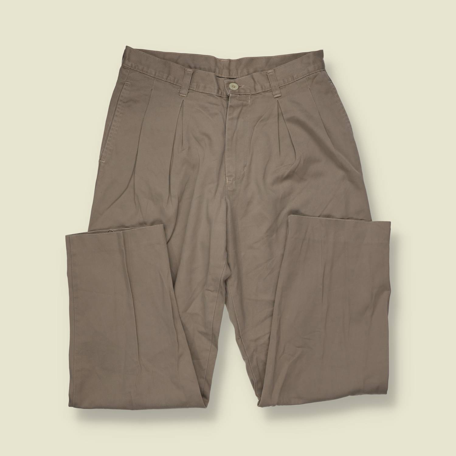1980s | Ober Basic | Taupe Cotton Blend Pleated Trousers - w30