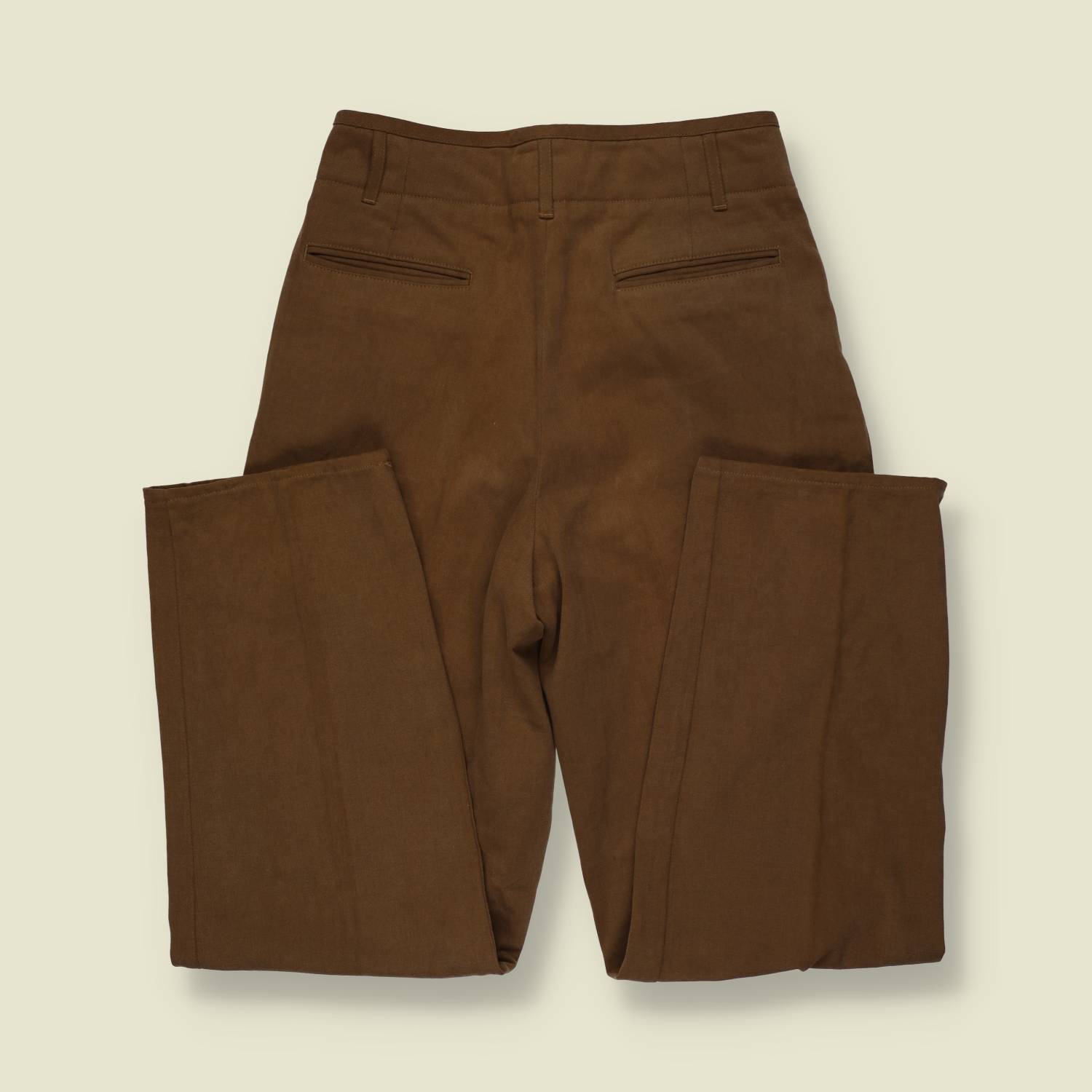 1970s | Tan Brown High-Waisted Pleated Cotton Trousers - w28