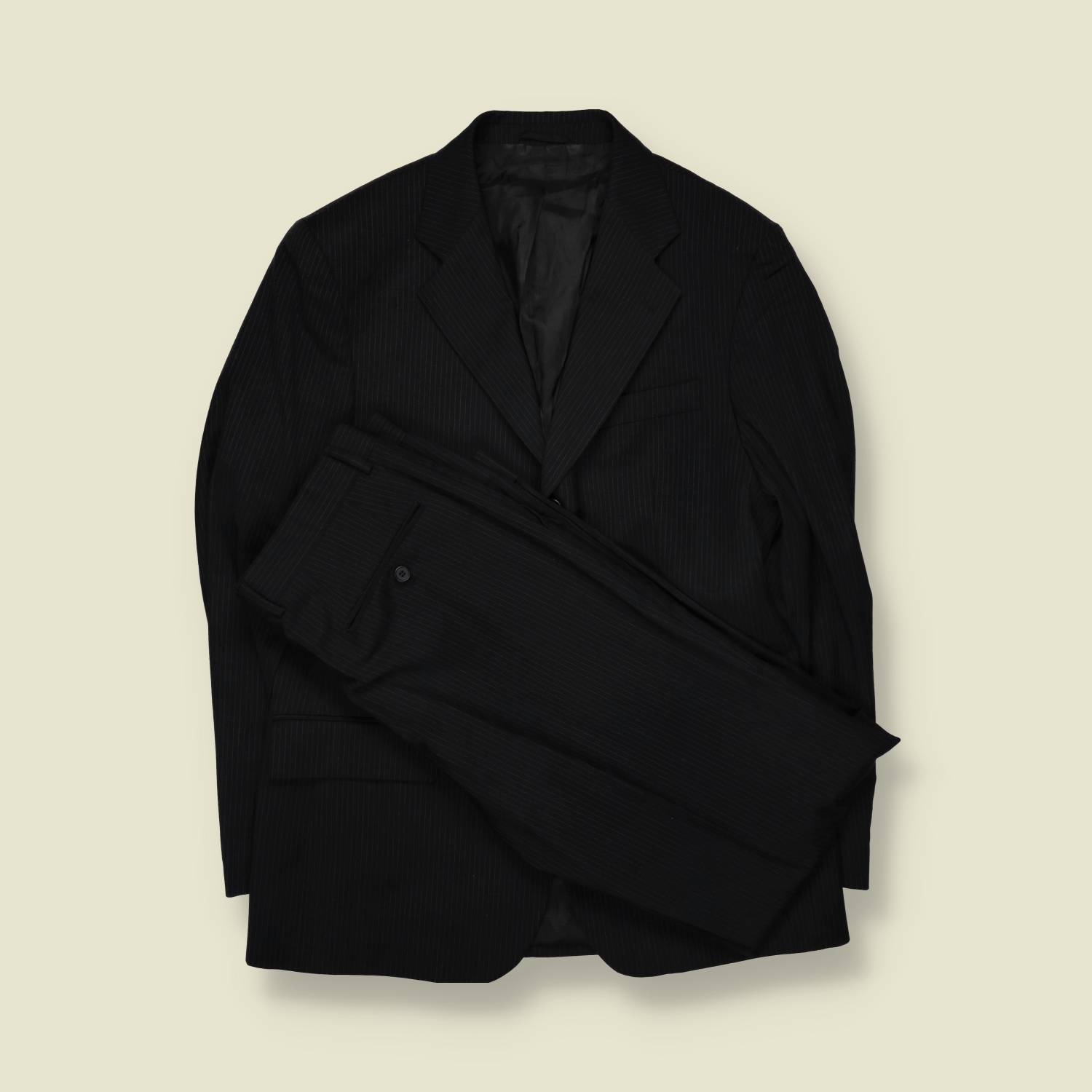 1990s | Black Pinstripe Two-Piece Suit - M