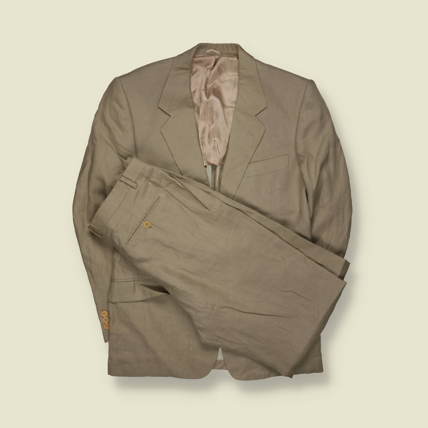 1980s | Stone Linen Two-Piece Suit - Made in Italy - S