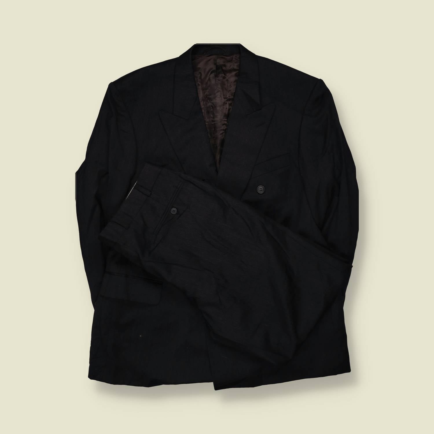1980s | Commander | Black Double-Breasted Two-Piece Suit - L