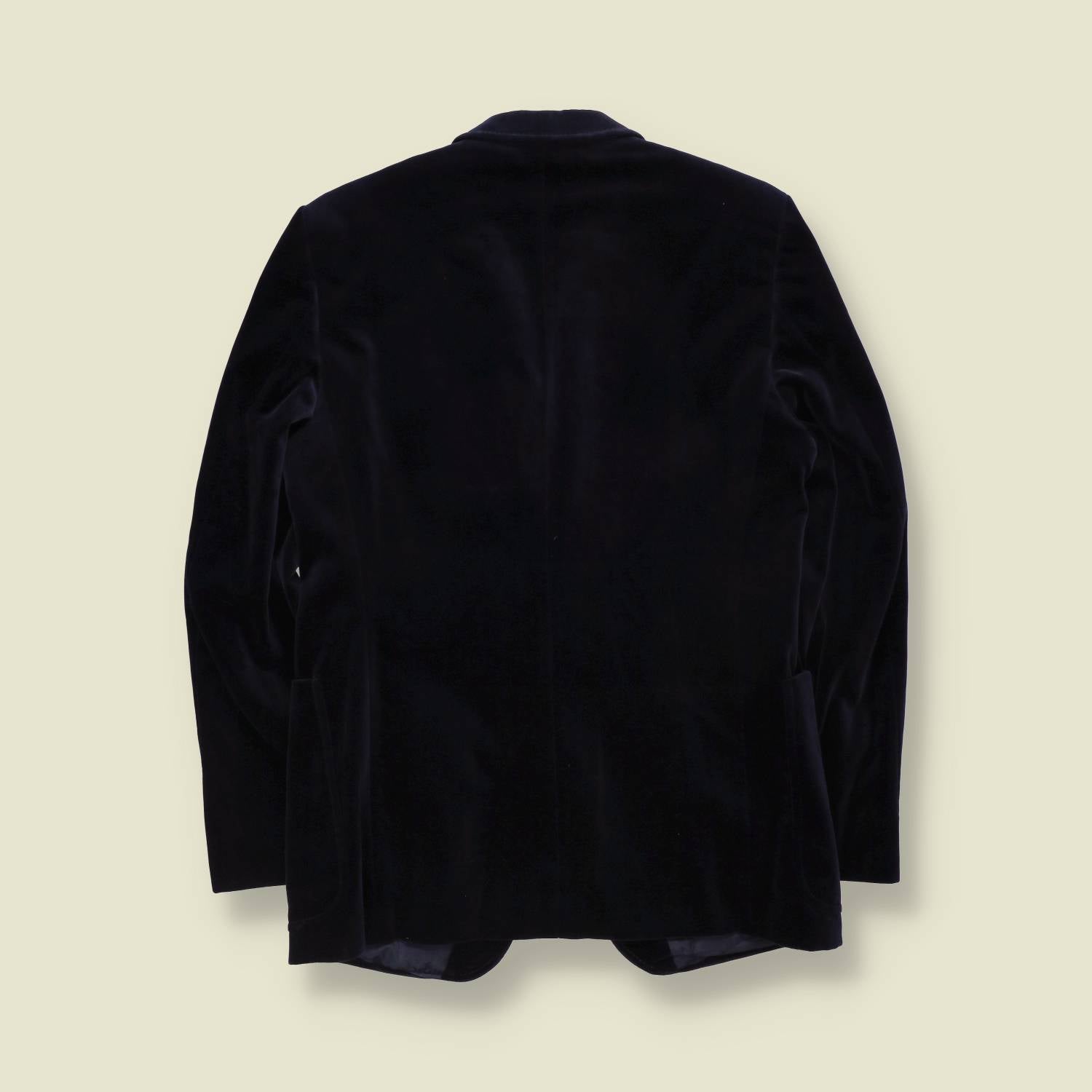 1970s | Navy Velvet Two-Button Western-Collar Blazer - XS