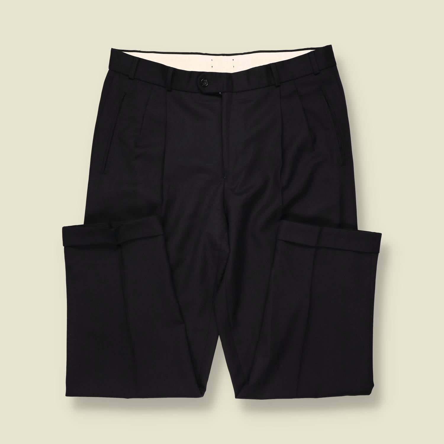 1980s | Stag | Black Pleated Poly-Wool Trousers - w36