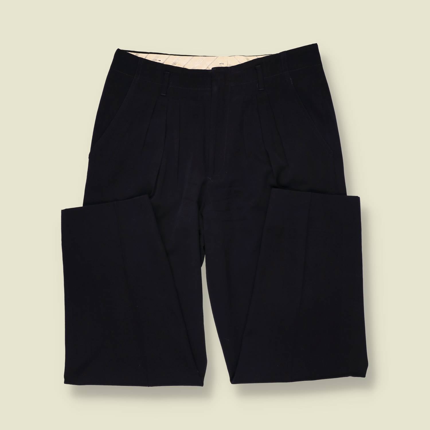 1970s | New York | Navy High-Waisted Pleated Trousers - Made in Italy - w34