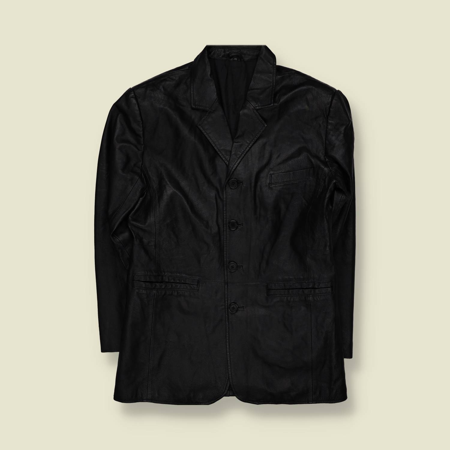 1990s | Black Leather Three-Button Car Coat - S