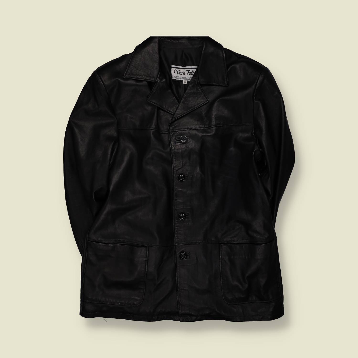 1990s | Vera Pelle | Black Leather Four-Button Jacket - Made in Italy - L