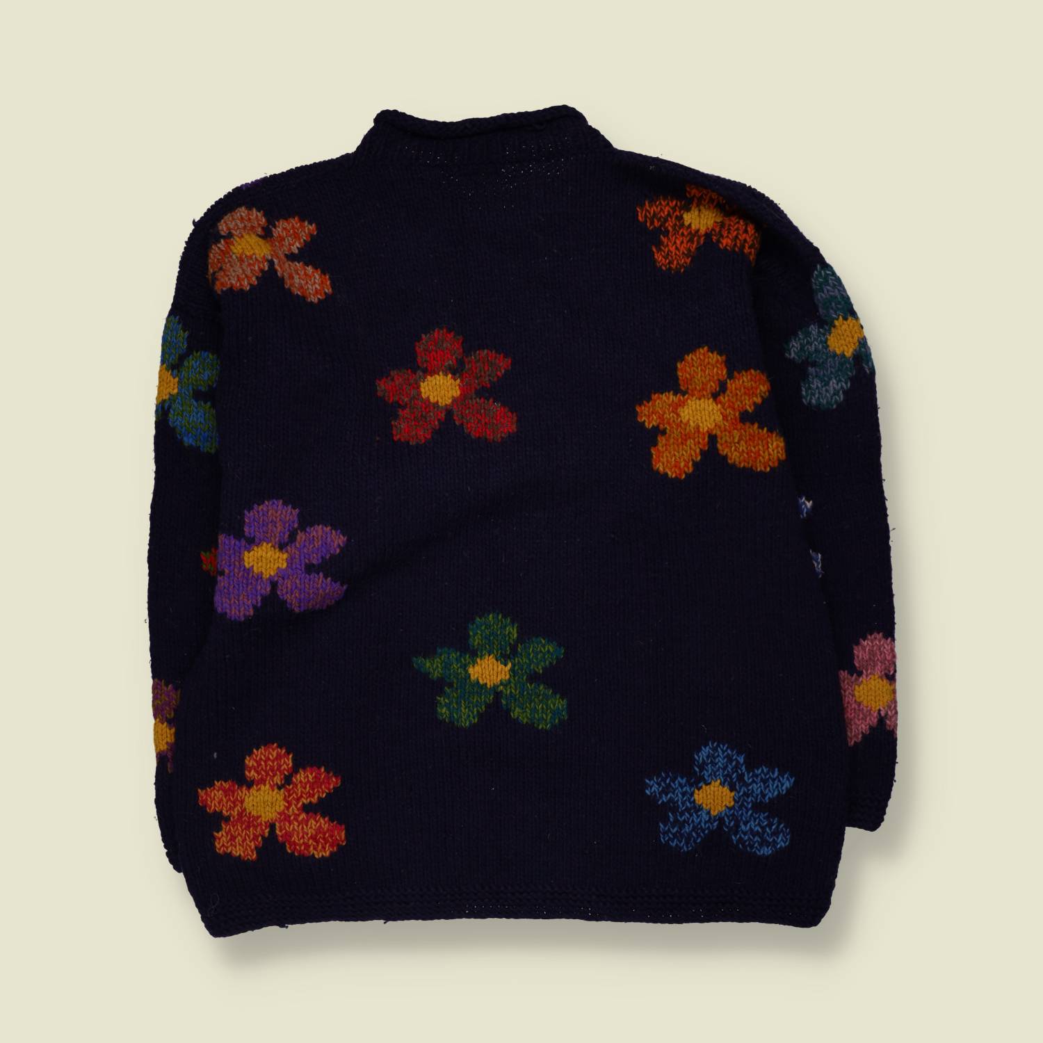 1990s | Priya | Floral Intarsia Knit Jumper | Navy - Free size