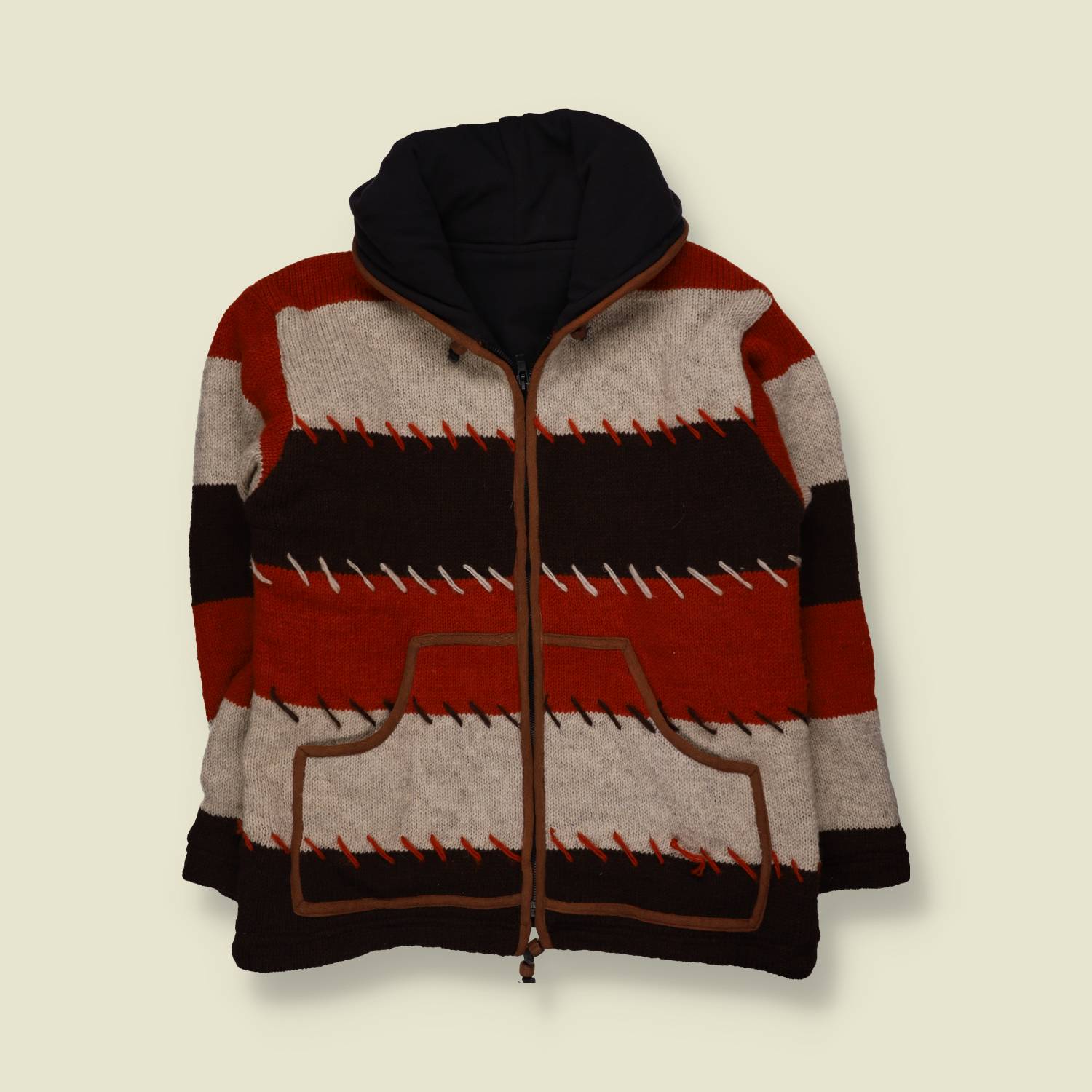 1990s | Fair Isle Festival Hooded Cardigan | Rust Brown - 14