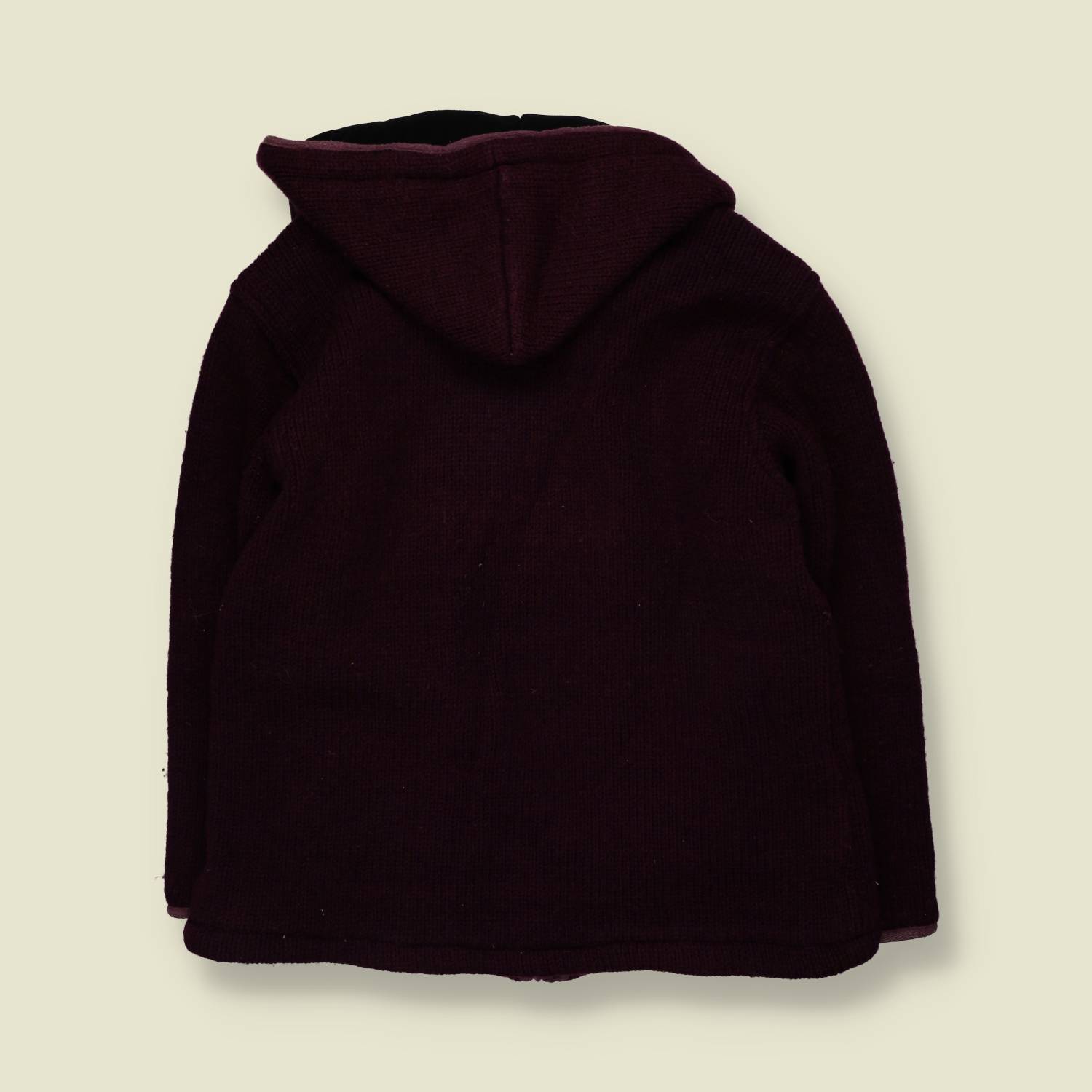 1990s | Black Yak | Cable Knit Hooded Cardigan | Plum - 16