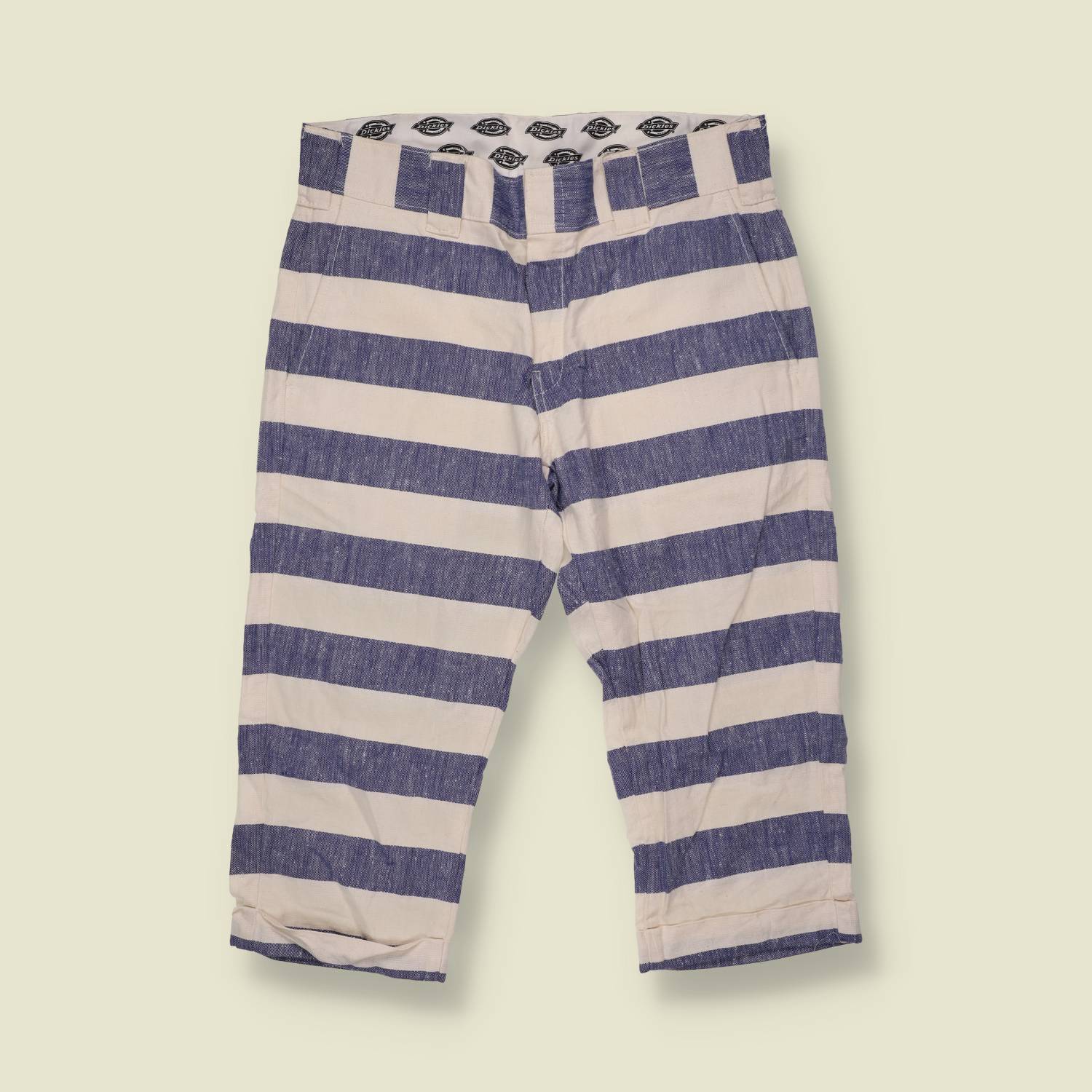 1990s/2000s | Dickies | Striped Cropped Trousers | Blue White - w30