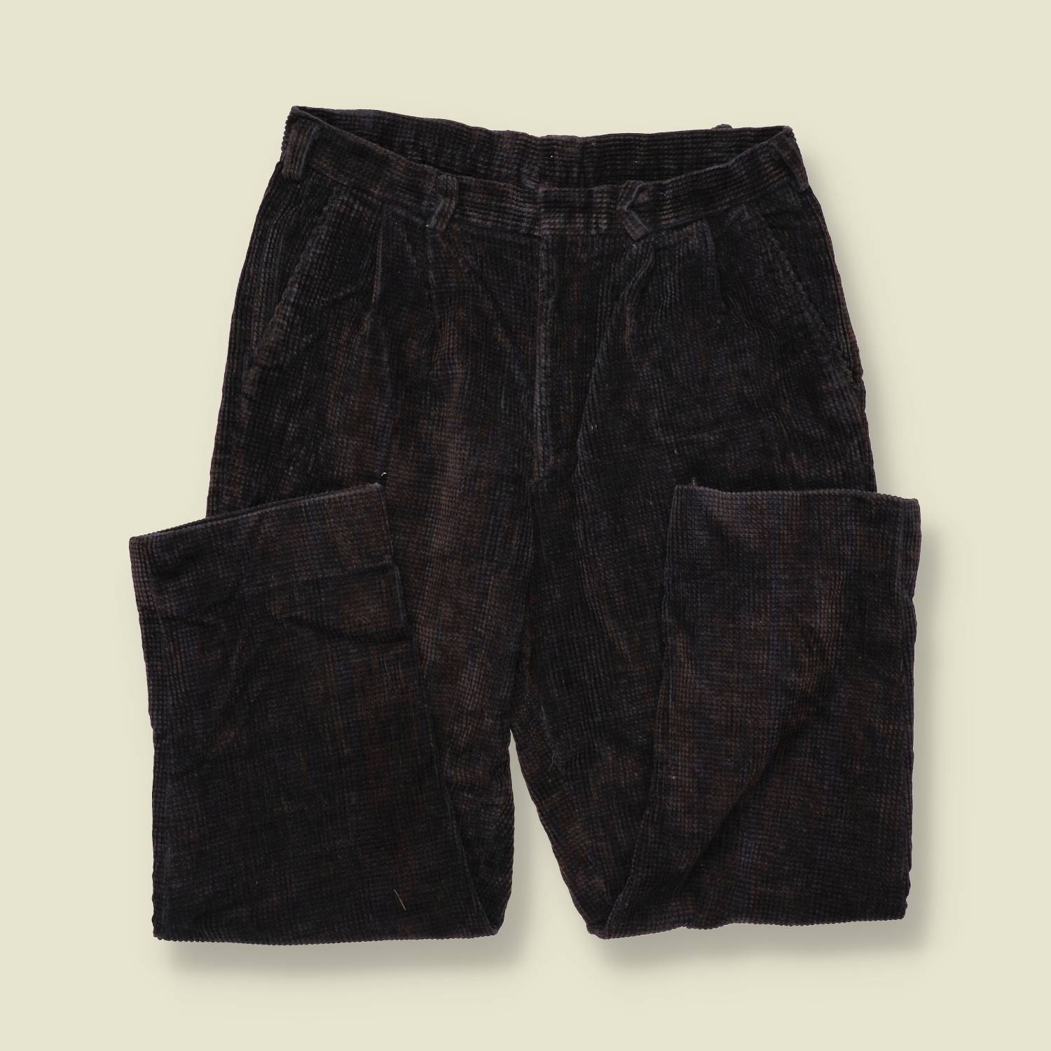 1980s | Waffle Corduroy Trousers | Charcoal - w32
