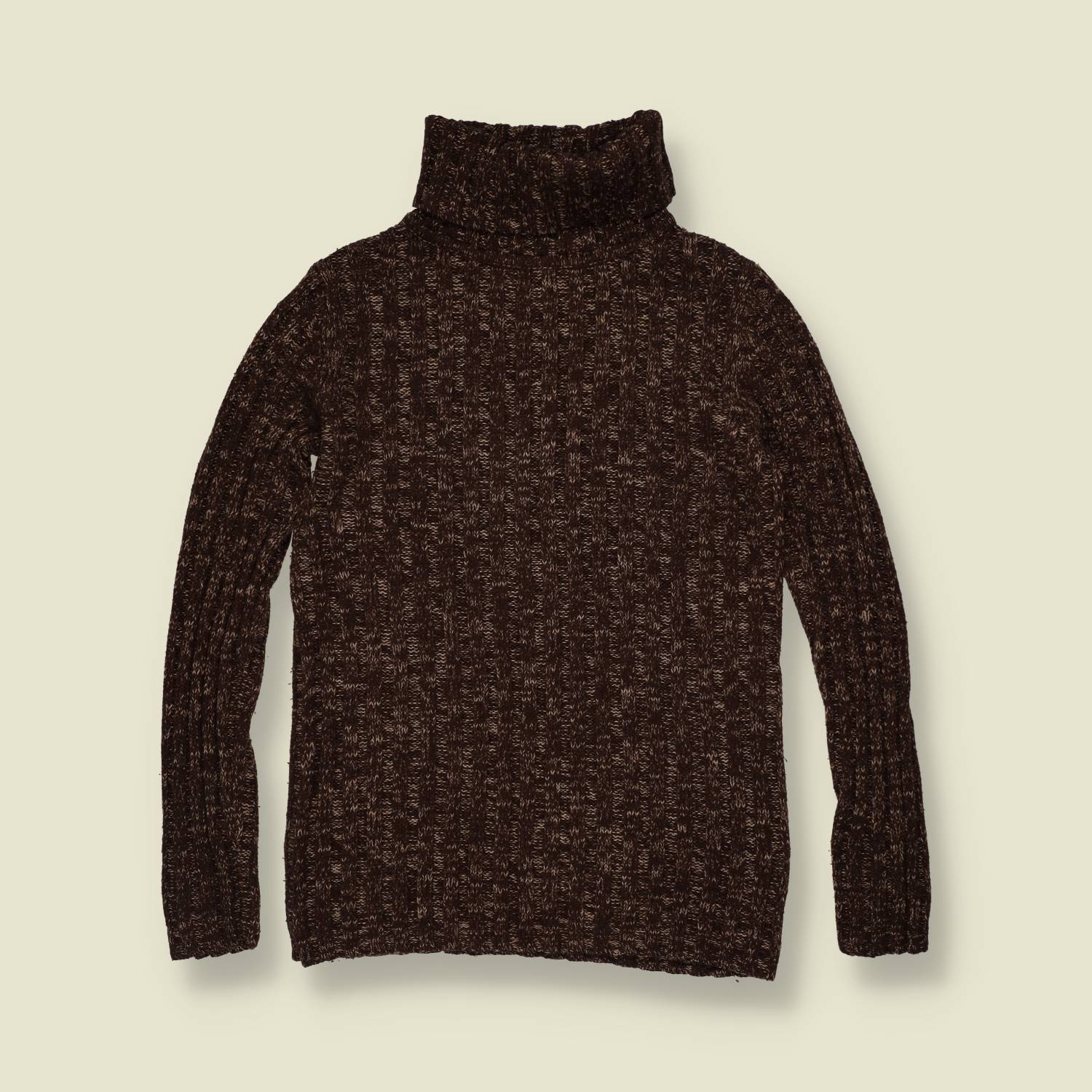 1970s | Marled Ribbed Roll Neck Jumper | Brown - 8
