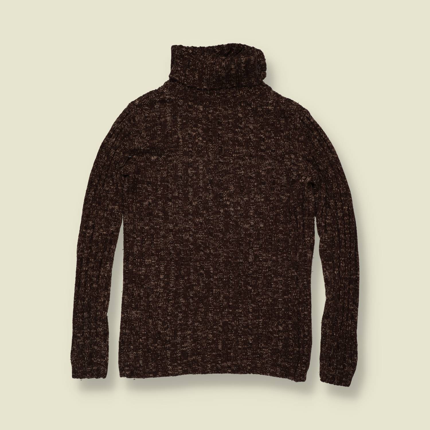 1970s | Marled Ribbed Roll Neck Jumper | Brown - 8