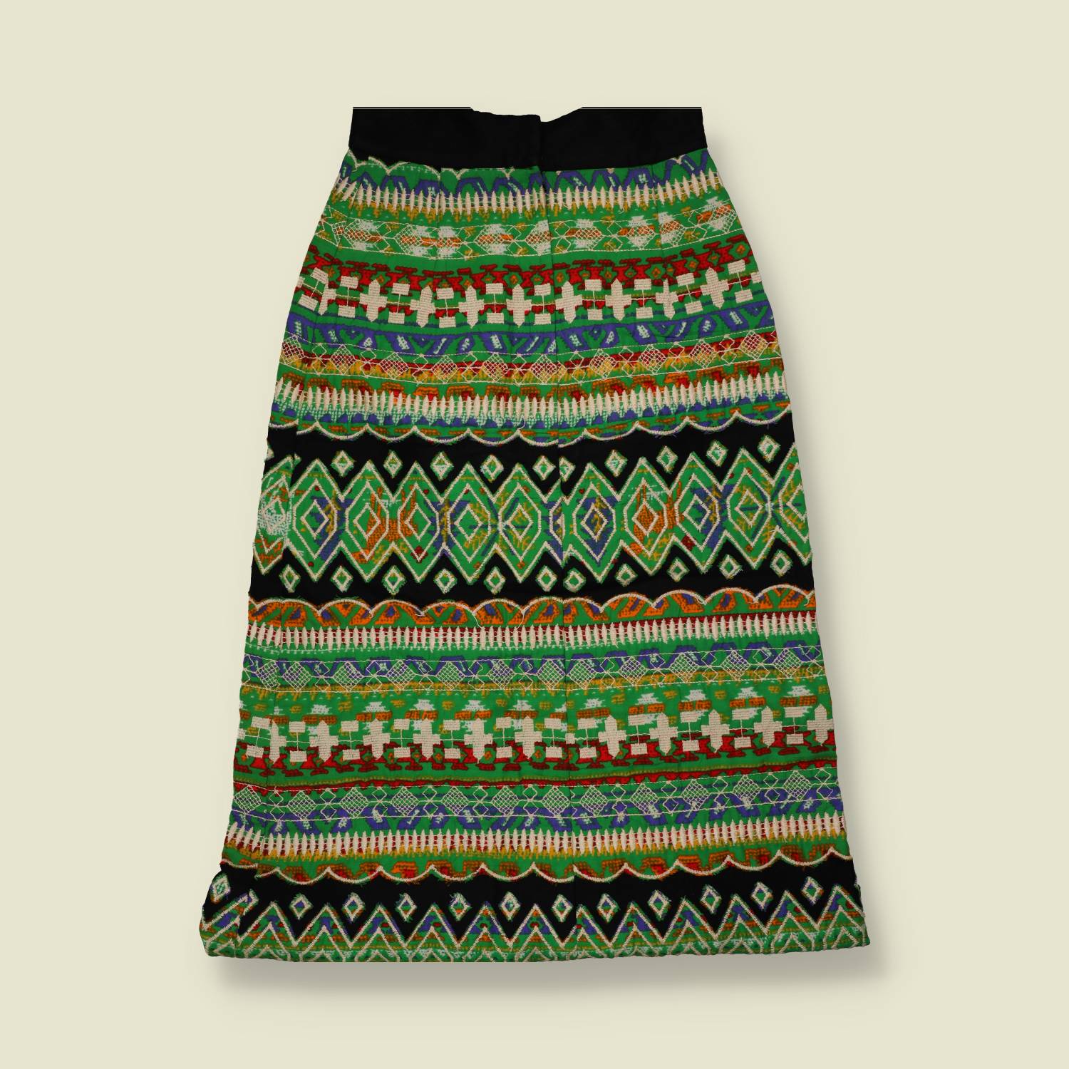 1970s | Embroidered Folk Skirt | Green Multi - w28