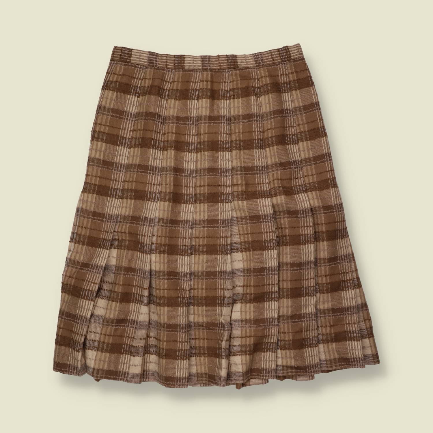1970s | Check Pleated Skirt | Brown - w30
