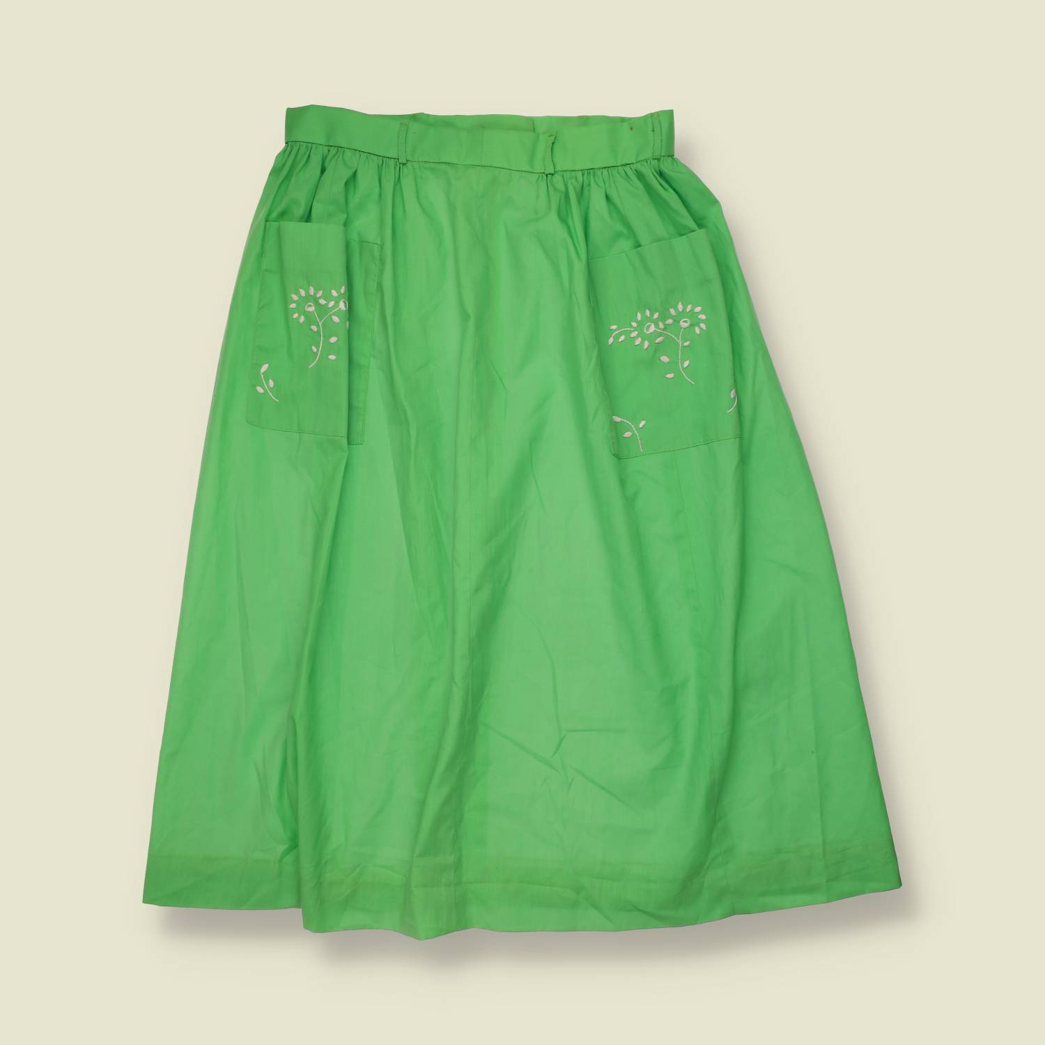 1970s | Embroidered Cotton Skirt | Green - w26