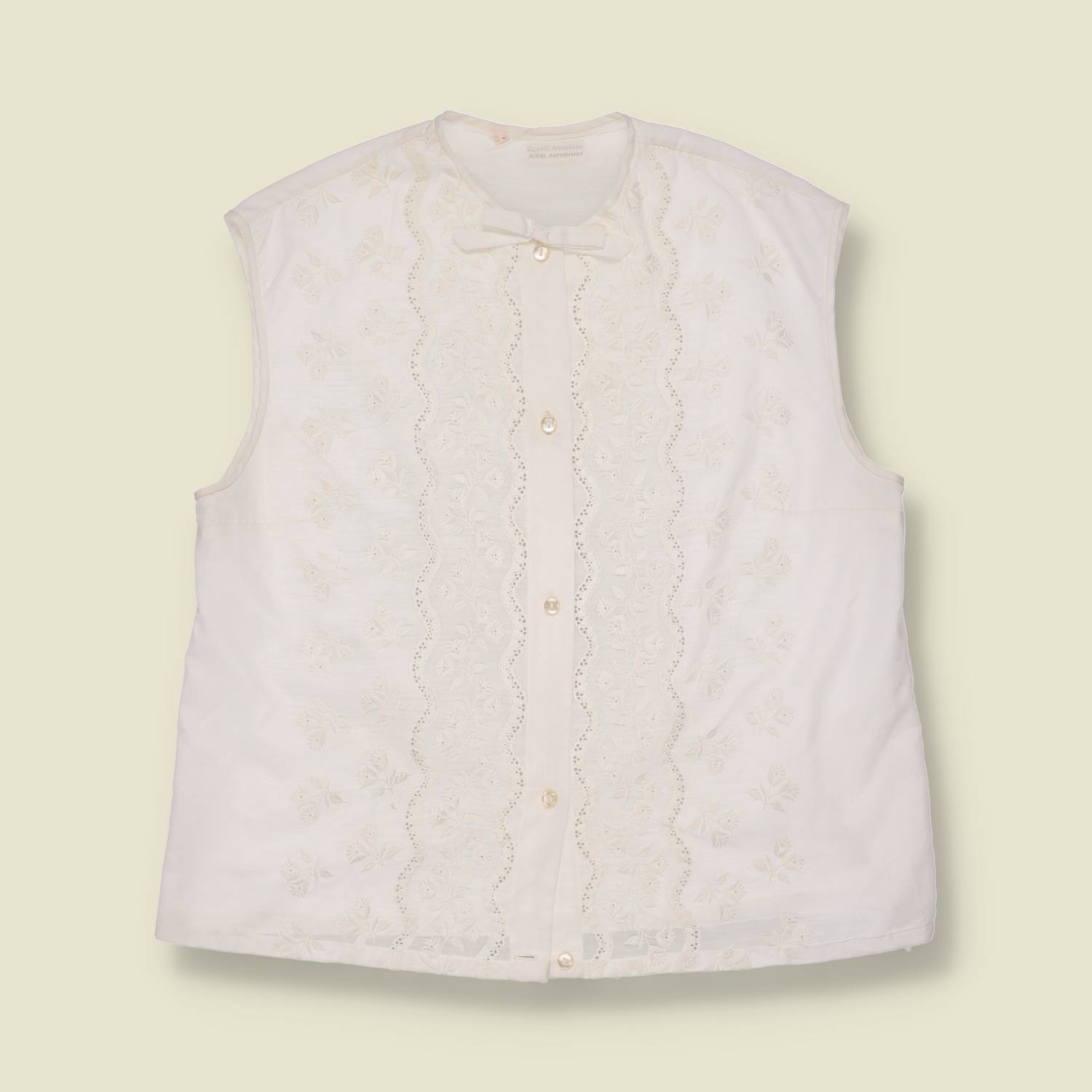 1980s | Embroidered Cotton Blouse | Cream - 16