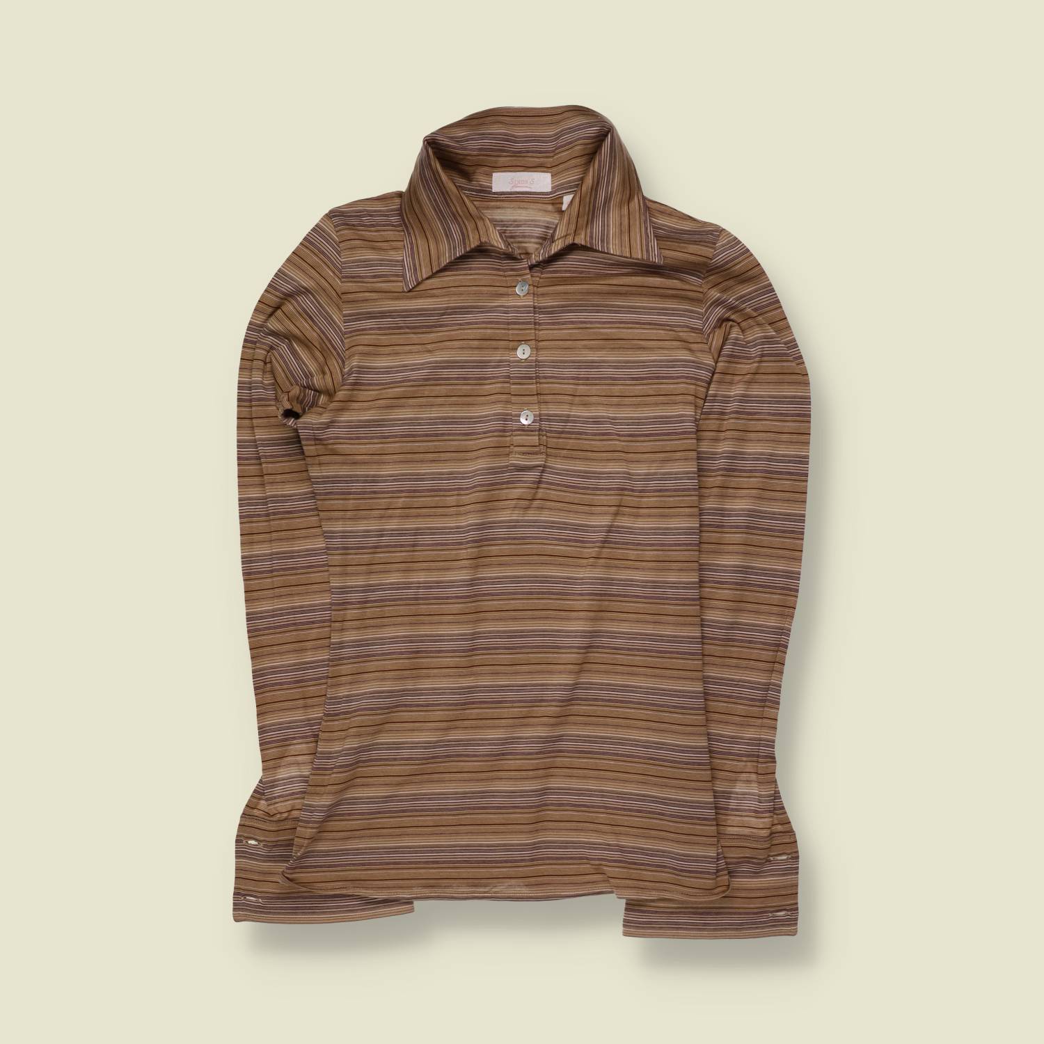 1990s | Striped Polo Blouse | Brown Multi - 4
