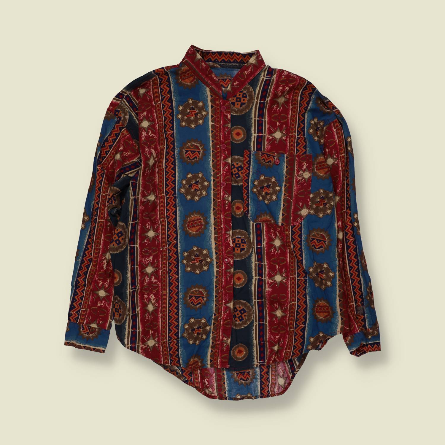 1980s | Aztec Print Blouse | Red Blue - 14