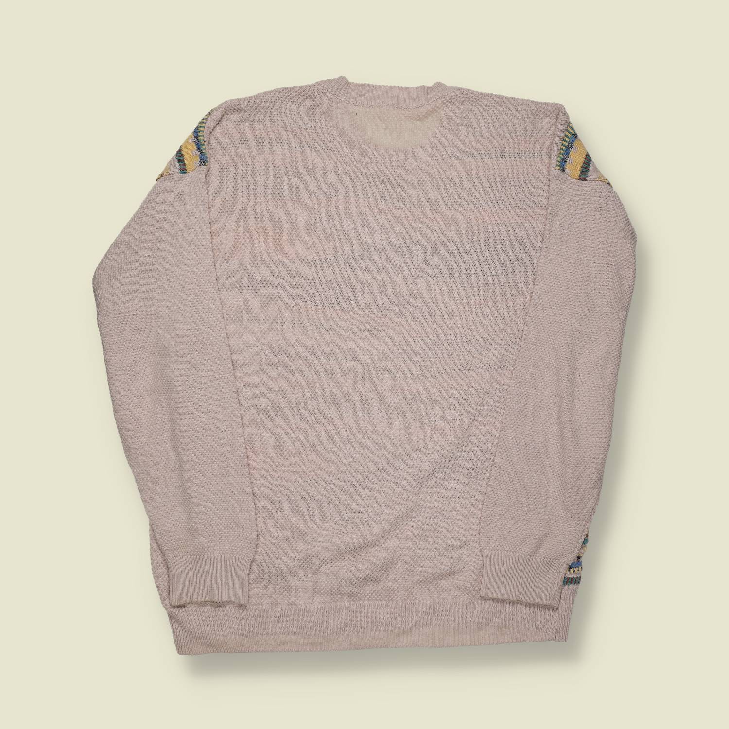 1990s | Abstract Pattern Knit Jumper | Oatmeal/Multi – Coogi-Style - S