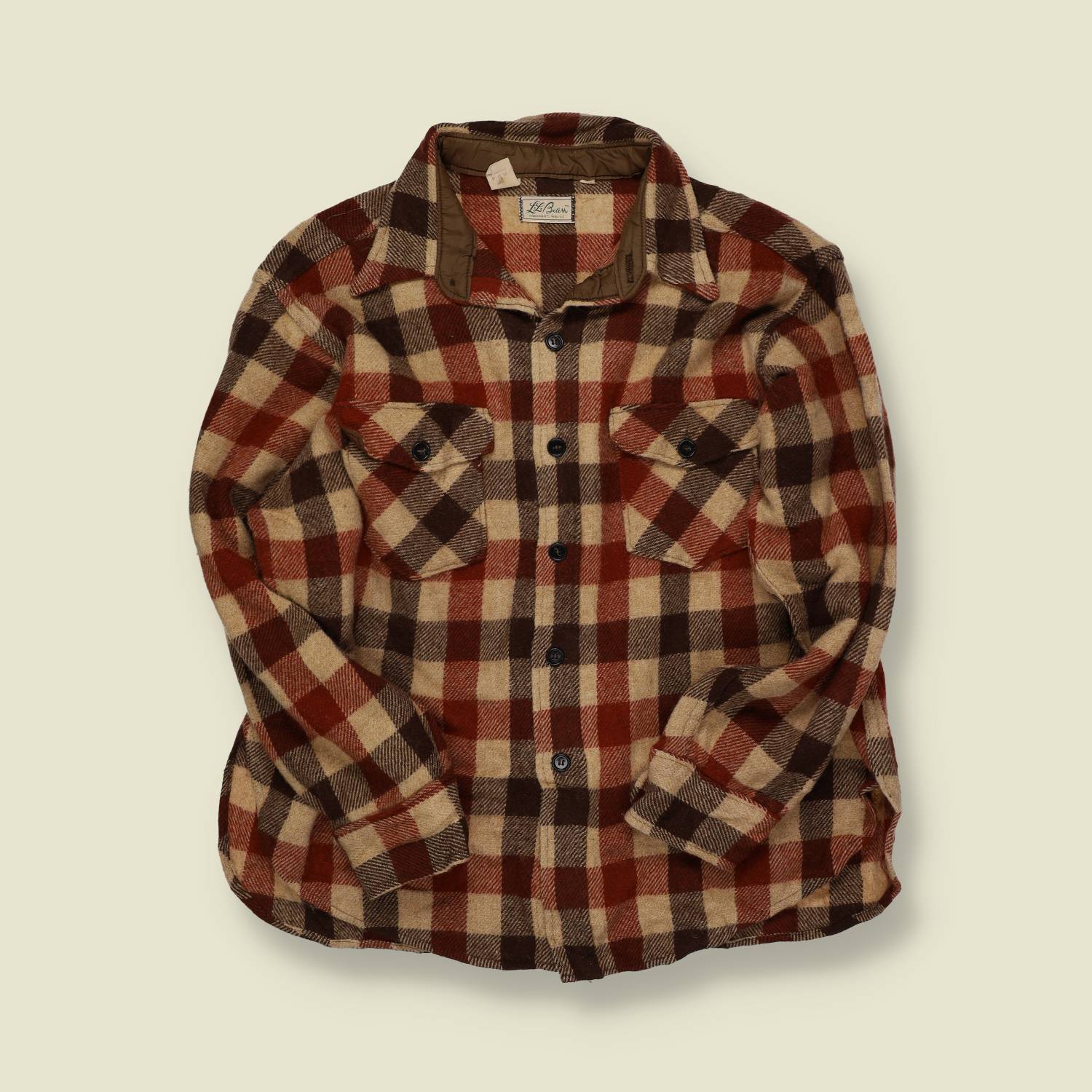 1970s | L.L. Bean Wool Overshirt | Brown/Red Buffalo Check - M/L
