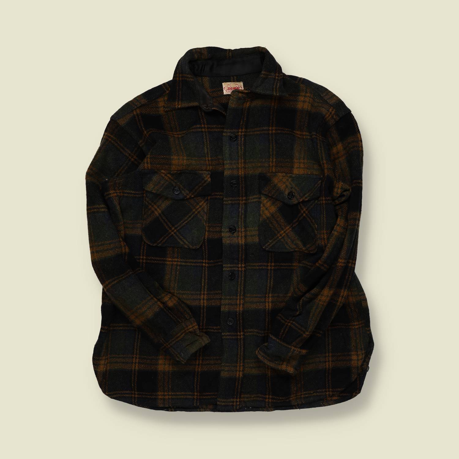 1970s | Big Mike Wool Shirt | Dark Green/Brown Plaid - M