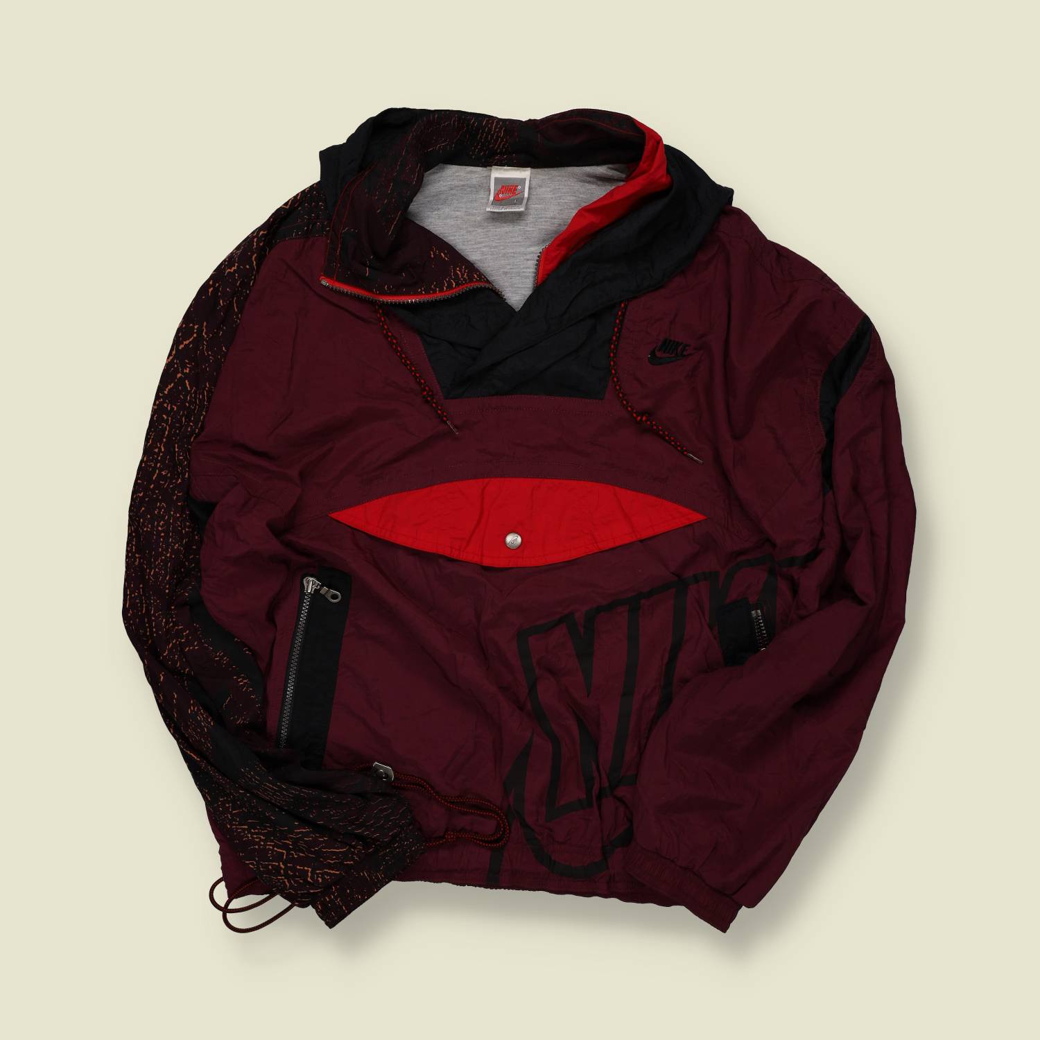 1990s | Nike Pullover Anorak Windbreaker – Burgundy/Black with Red Accents - L