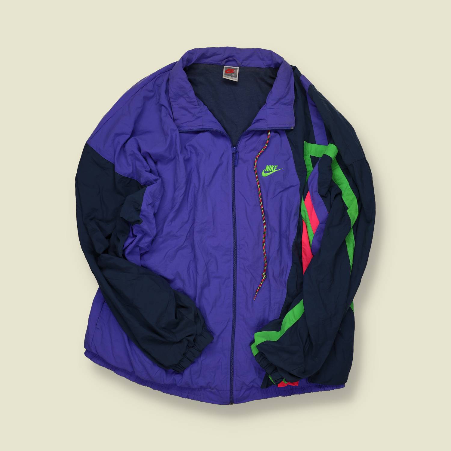 1990s | Nike Colour-Block Track Jacket – Purple/Navy with Neon Pops - XL/XXL