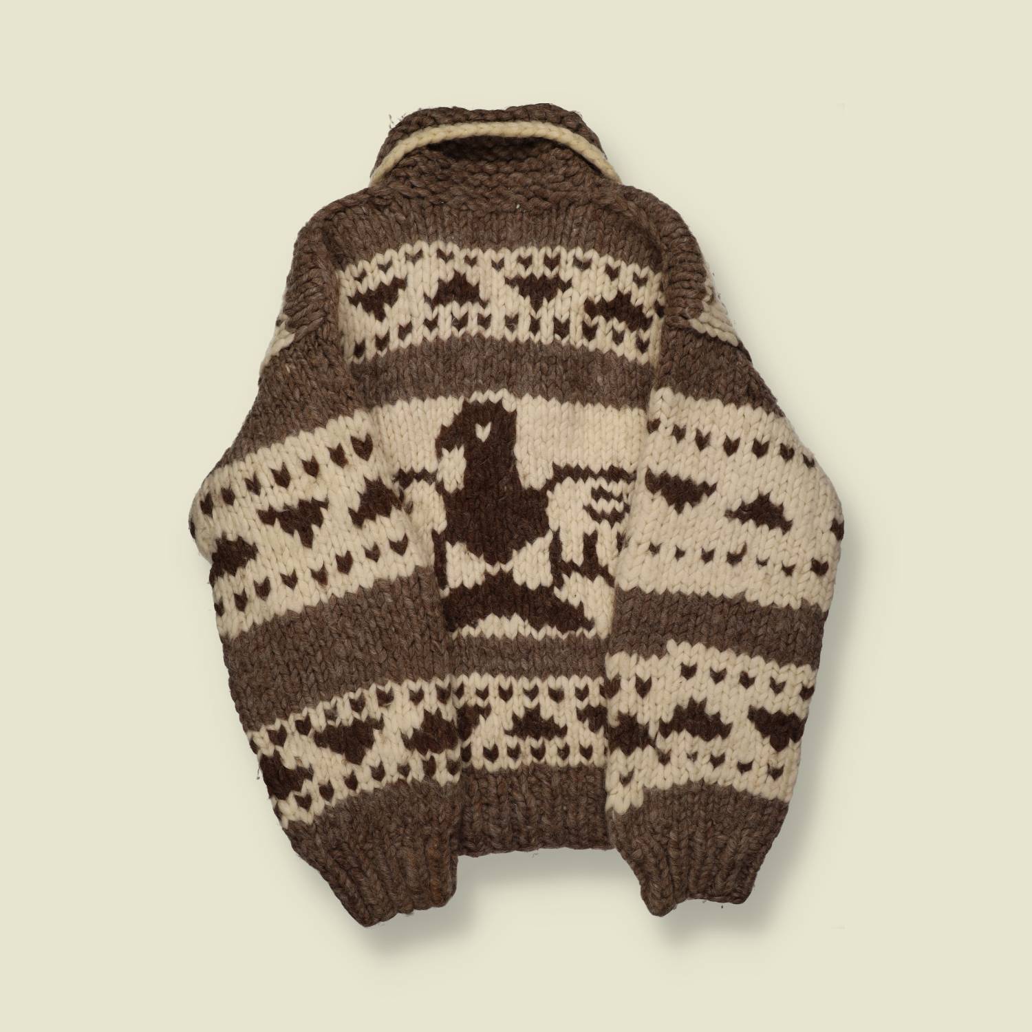 1980s–90s | C-Mark | Cowichan-Style Zip Cardigan – Brown/Cream Horse Panels - S