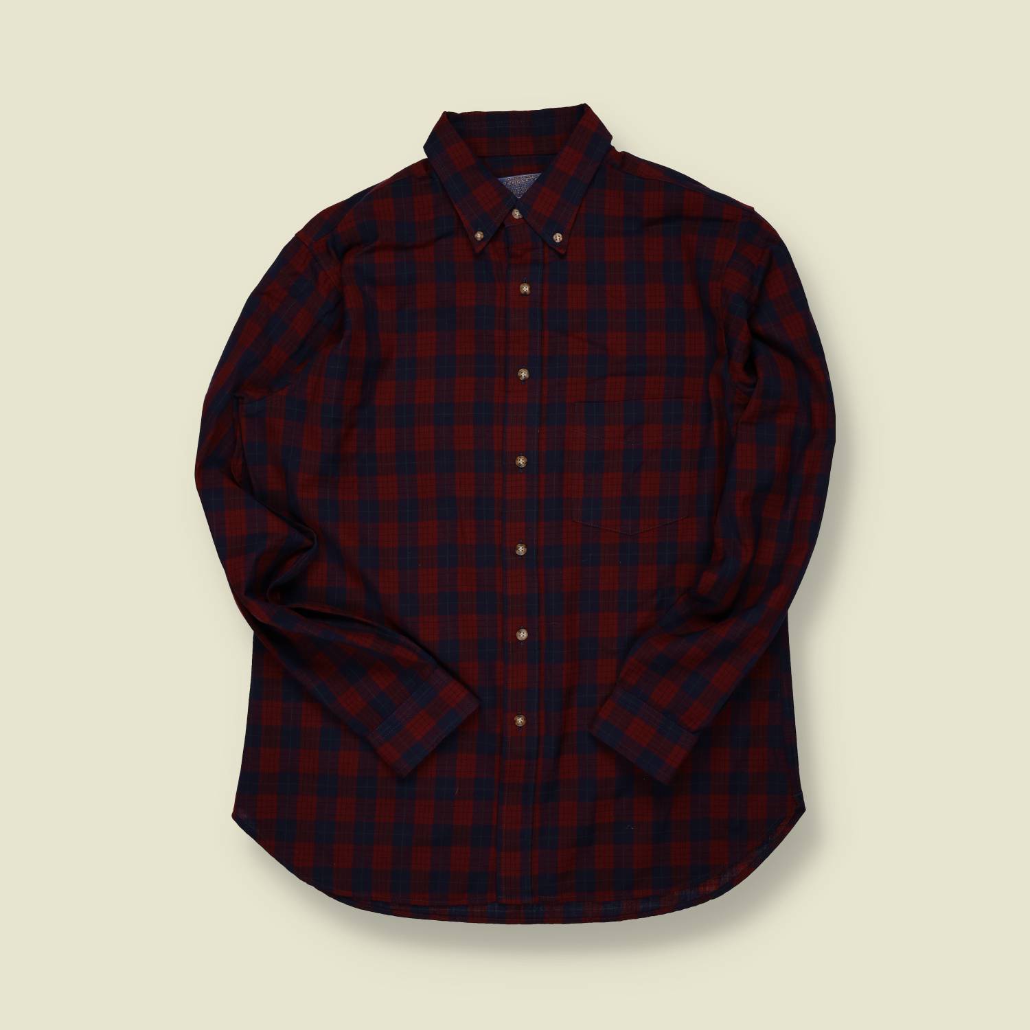 1980s–90s | Pendleton | Button-Down Cotton Tartan Shirt – Burgundy & Navy - L