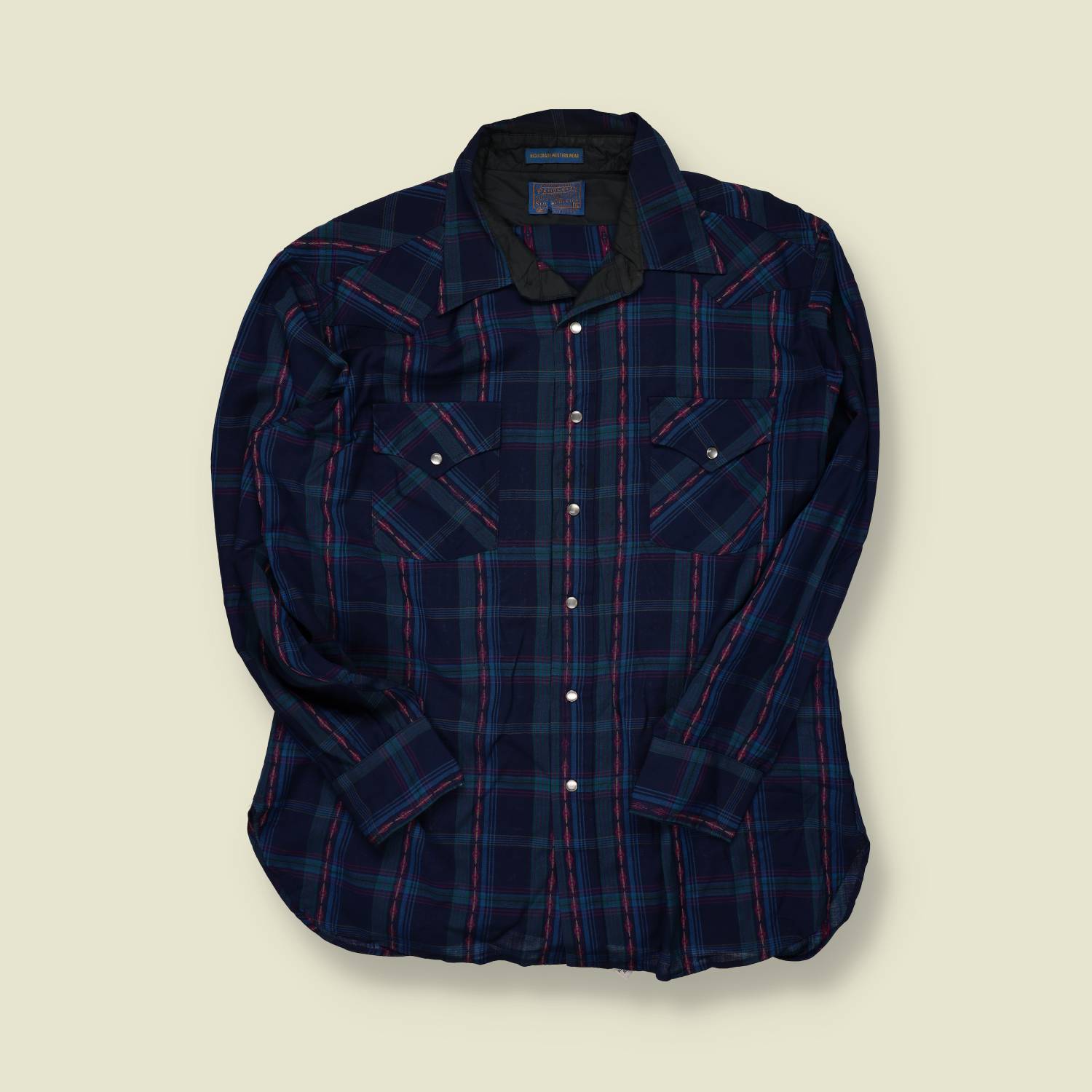 1970s–80s | Pendleton High Grade Western Wear | Snap Shirt – Navy/Teal/Red Check - XL