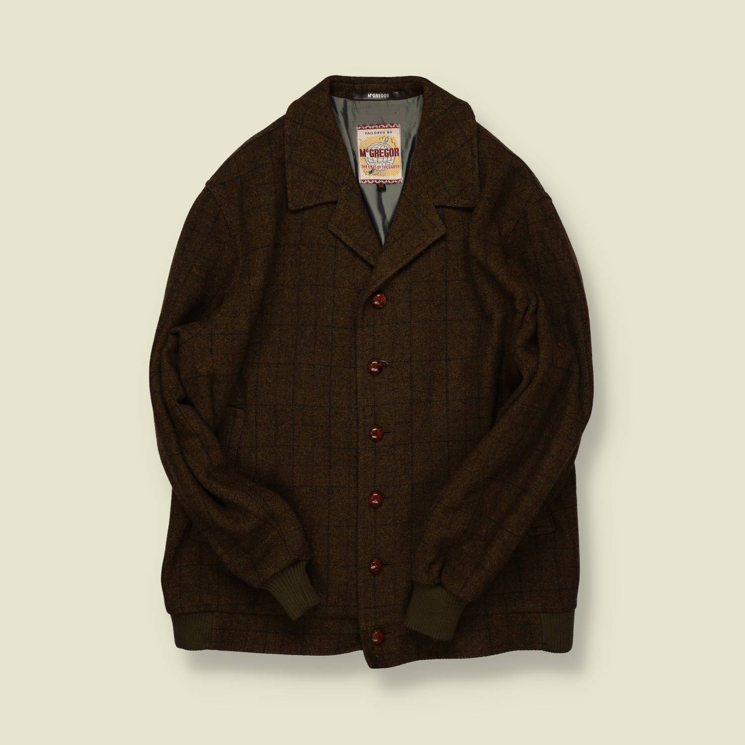 1970s | McGregor Wool Check Jacket | Brown Windowpane – Button Front - L